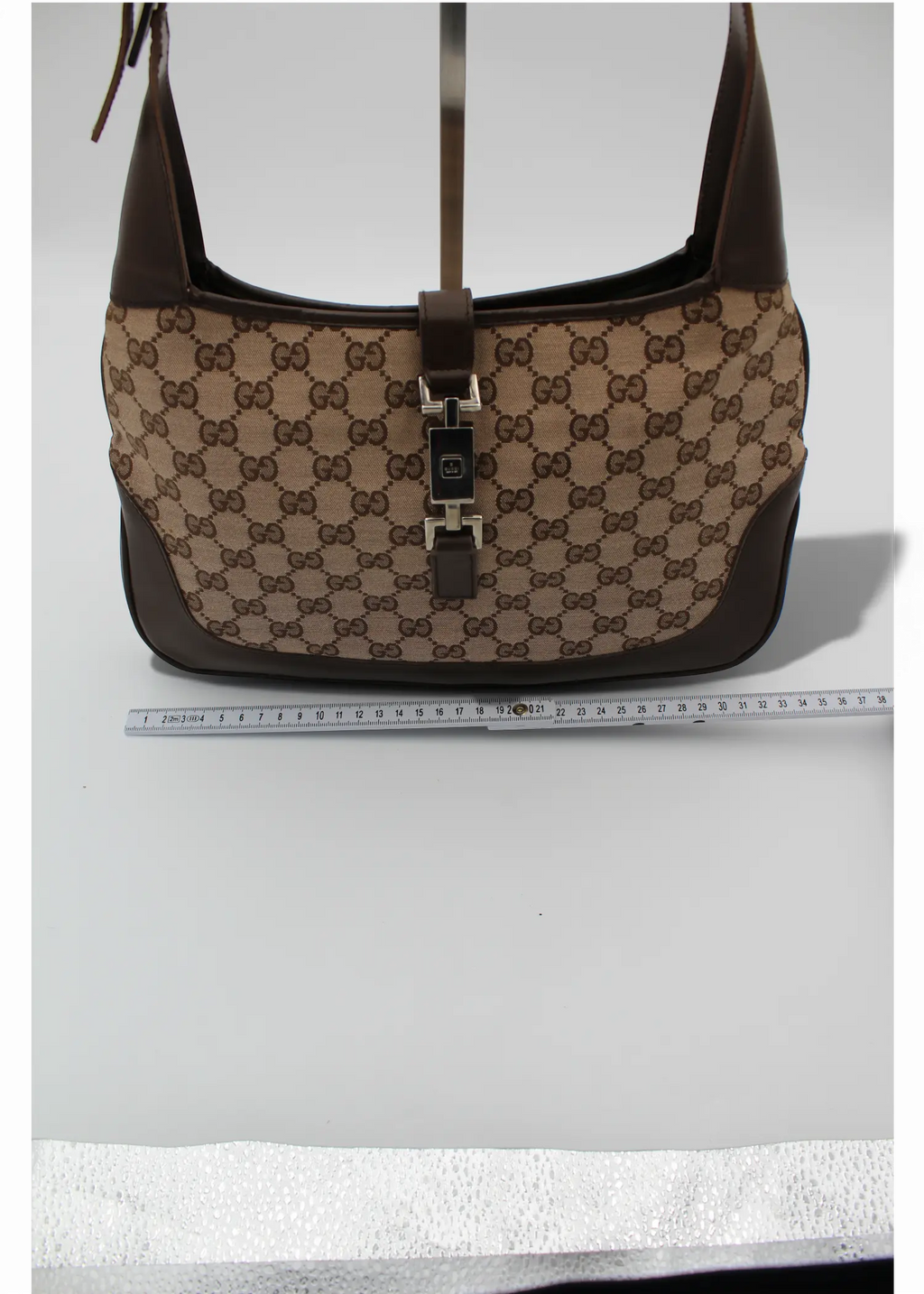 Preloved | Gucci GG Monogram Skuldertaske Jackie med Brun Læder