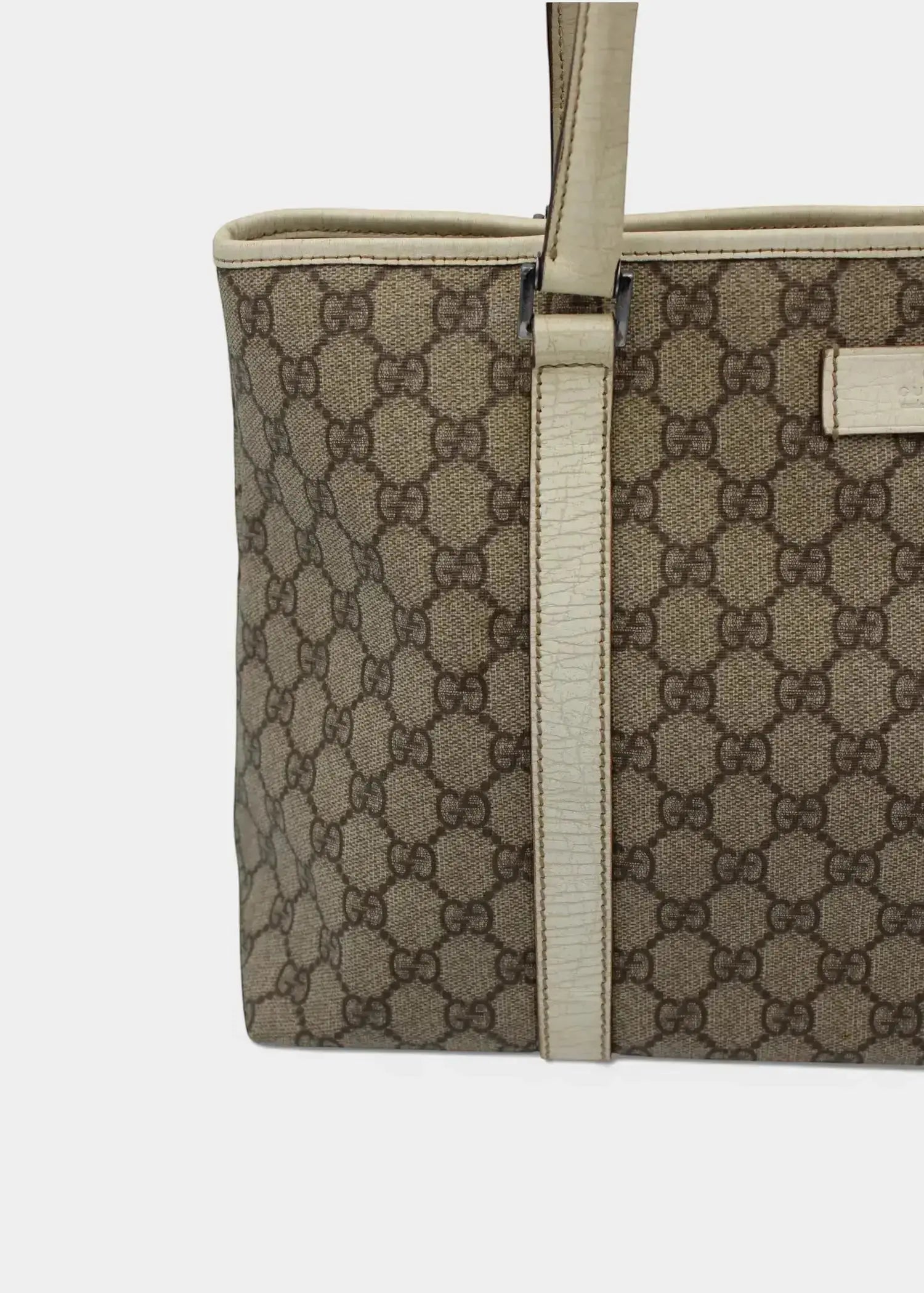 Preloved | Gucci GG Monogram Totebag med Hvid Læder Gucci