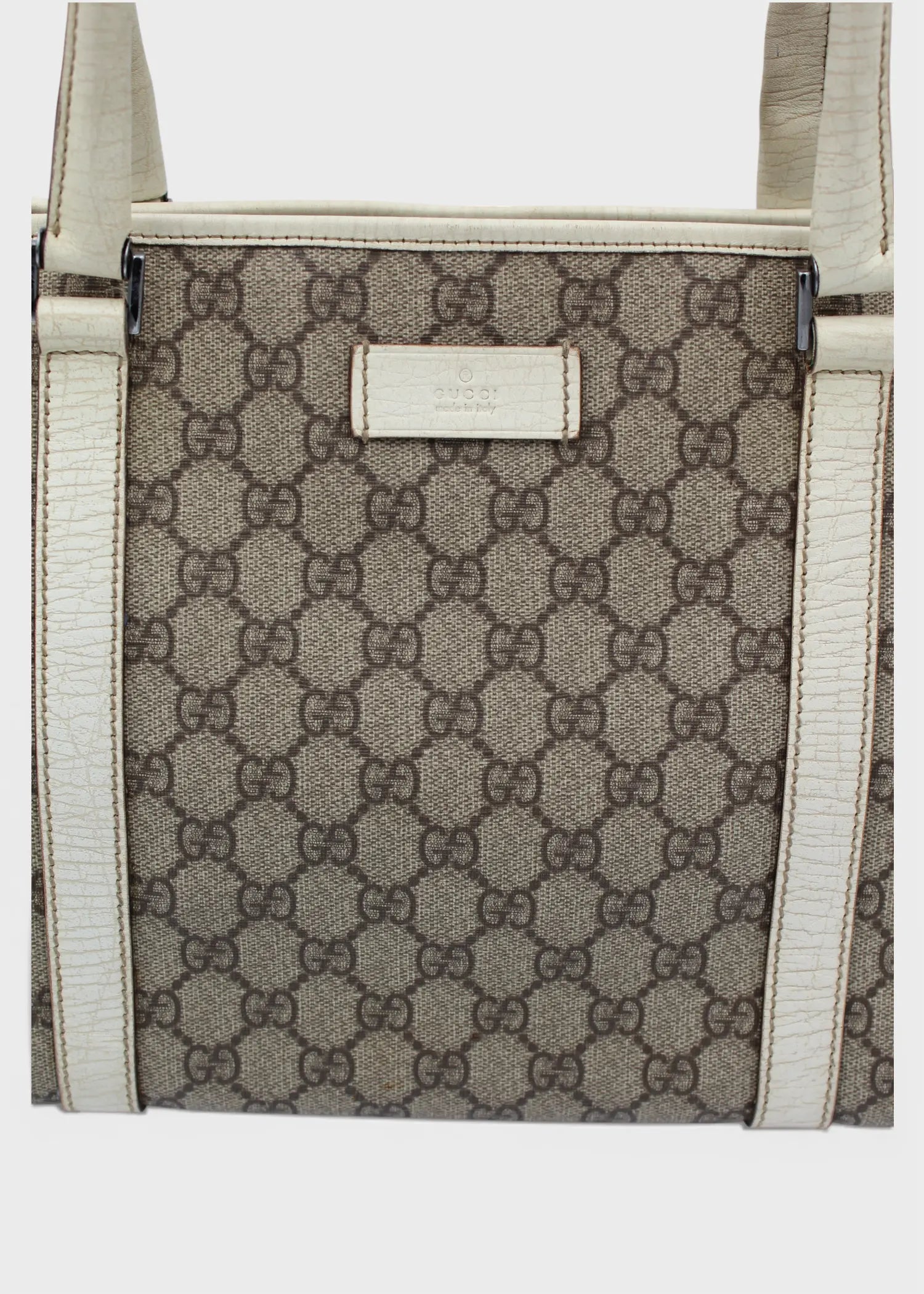 Preloved | Gucci GG Monogram Totebag med Hvid Læder