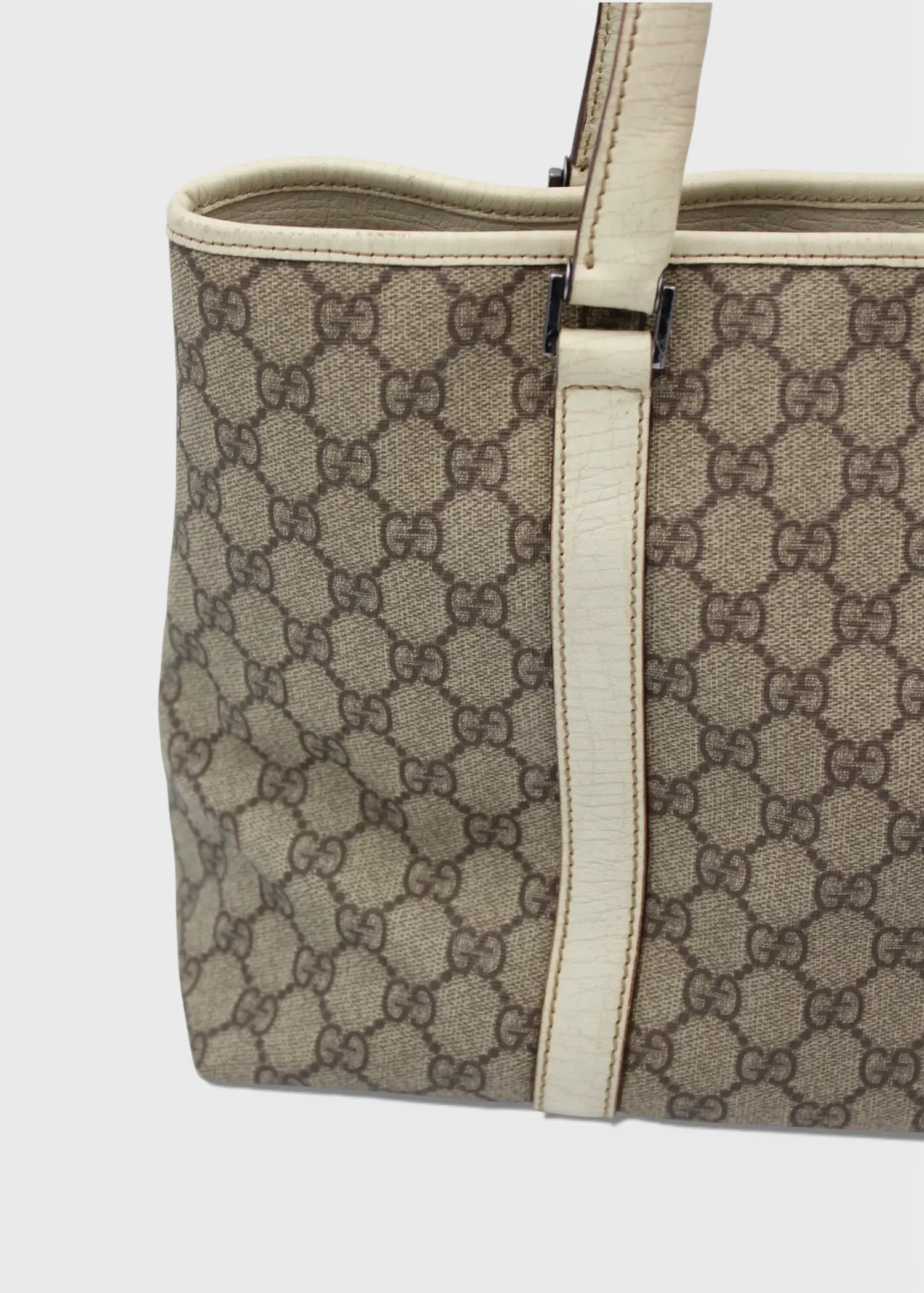 Preloved | Gucci GG Monogram Totebag med Hvid Læder