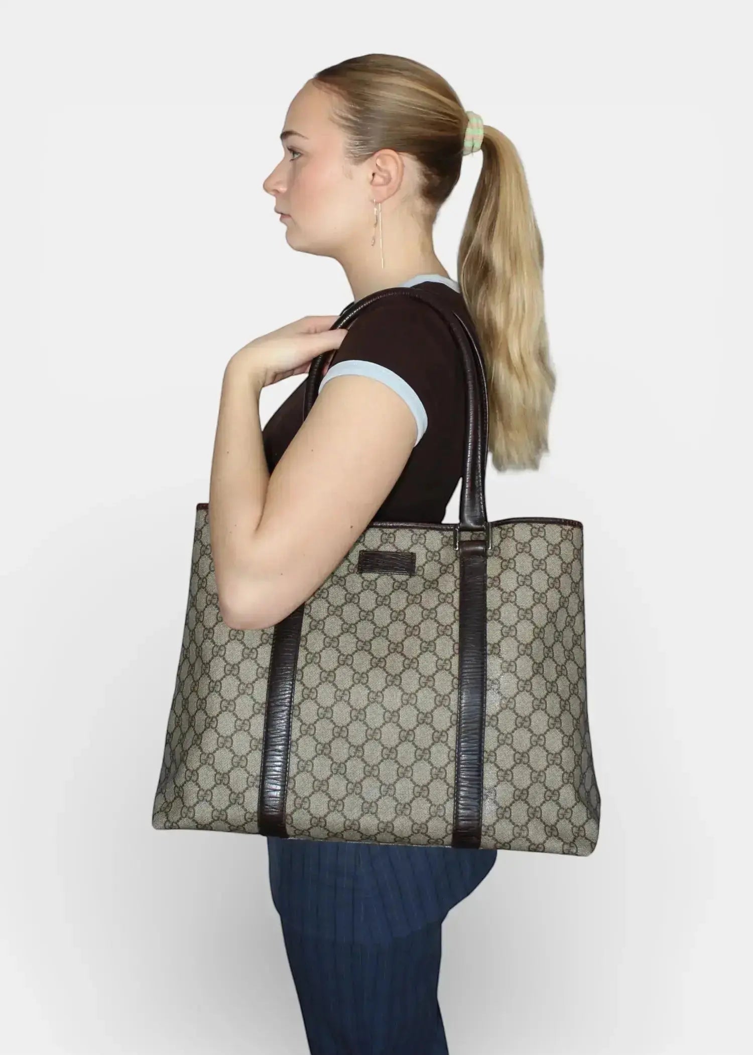 Preloved | Gucci GG Monogram Totebag med Brun Læder Gucci