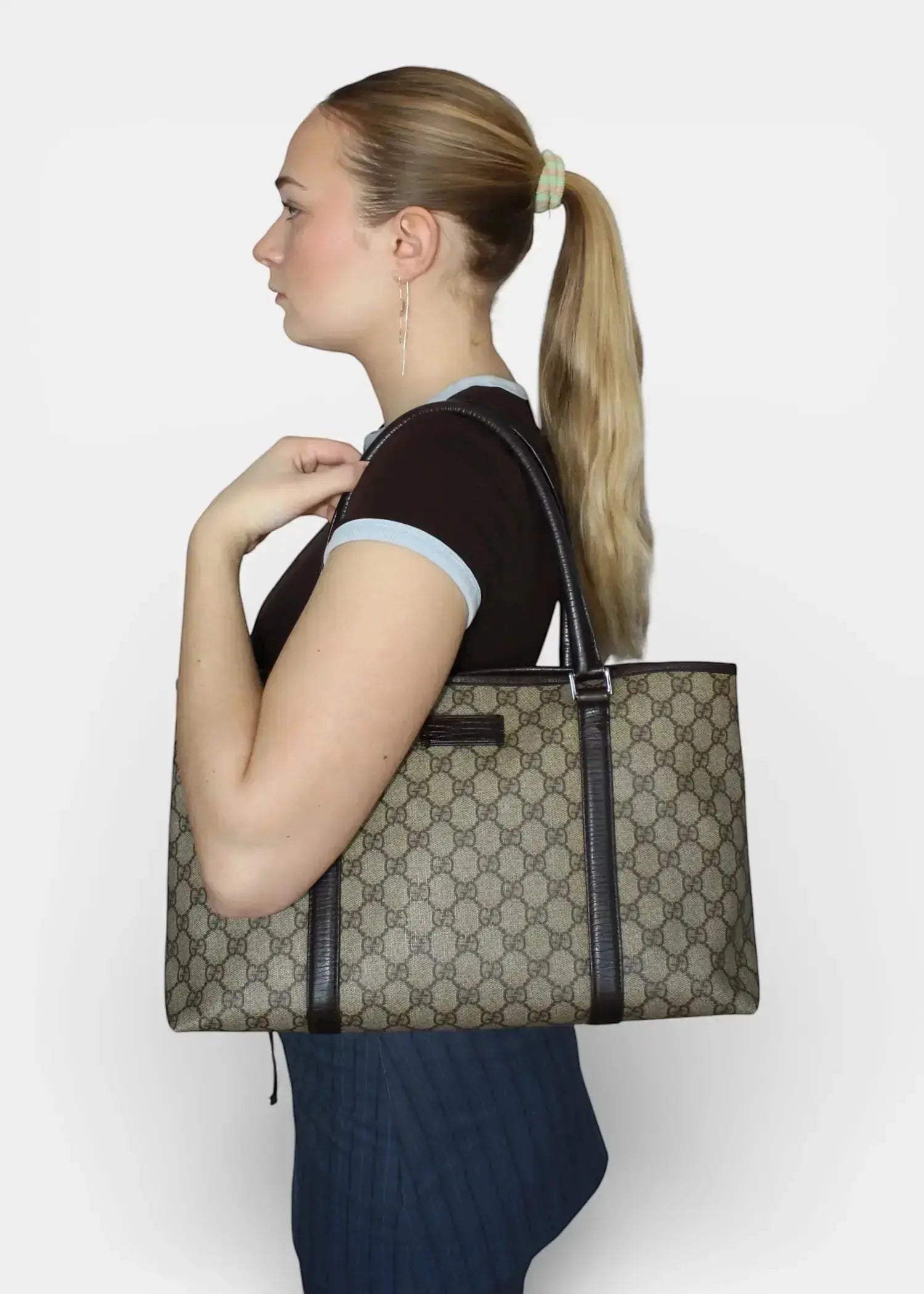 Preloved | Gucci GG Monogram Totebag med Brun Læder Gucci