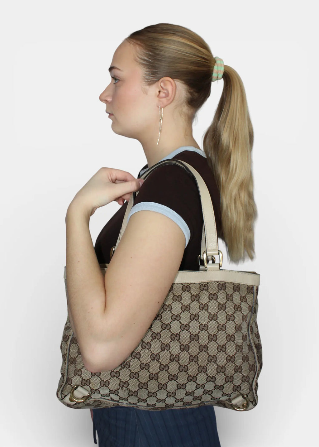 Preloved | Gucci GG Monogram Totebag Abbey med Hvid Læder