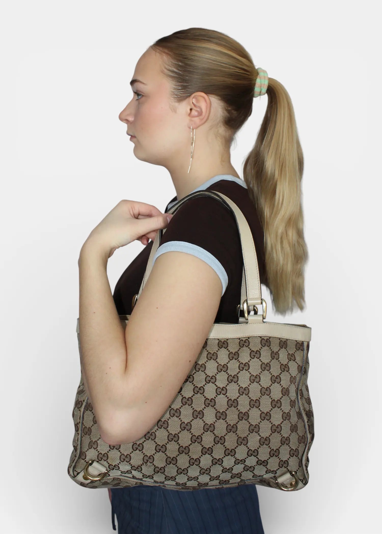 Preloved | Gucci GG Monogram Totebag Abbey med Hvid Læder