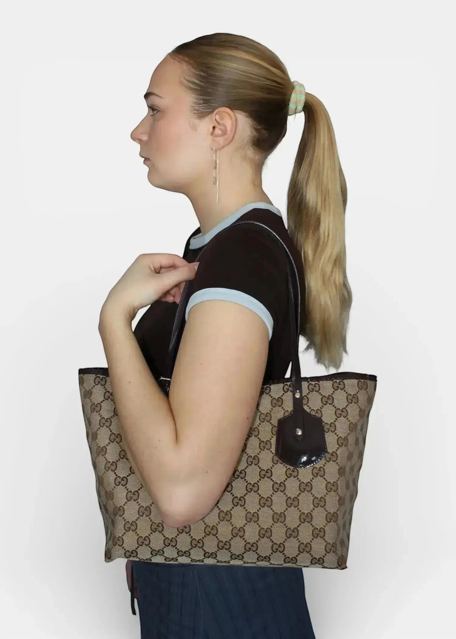 Preloved | Gucci GG Monogram Totebag med Sort PVC Læder Gucci