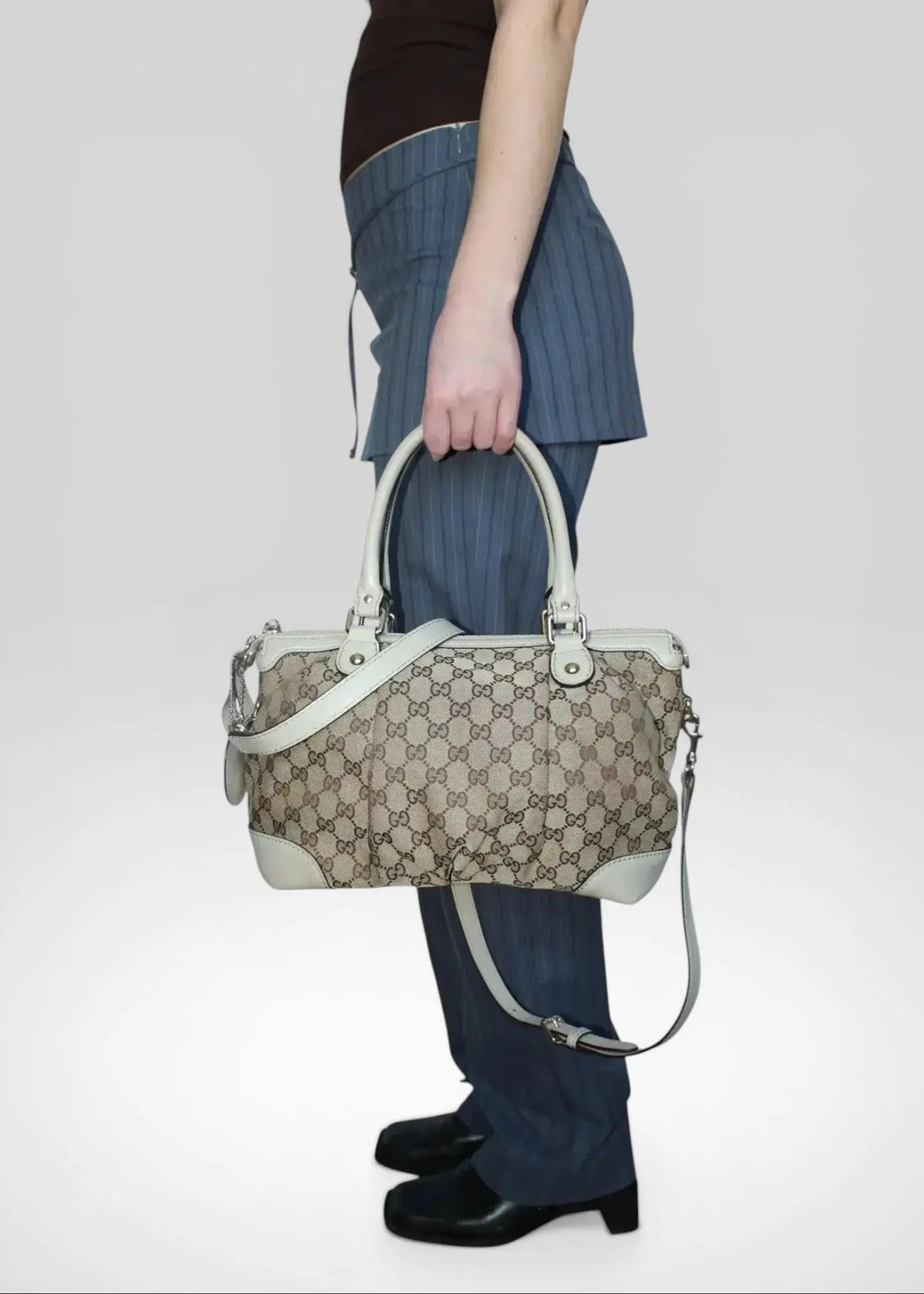 Preloved | Gucci GG Monogram Håndtaske & Crossbody med Hvid Læder Gucci