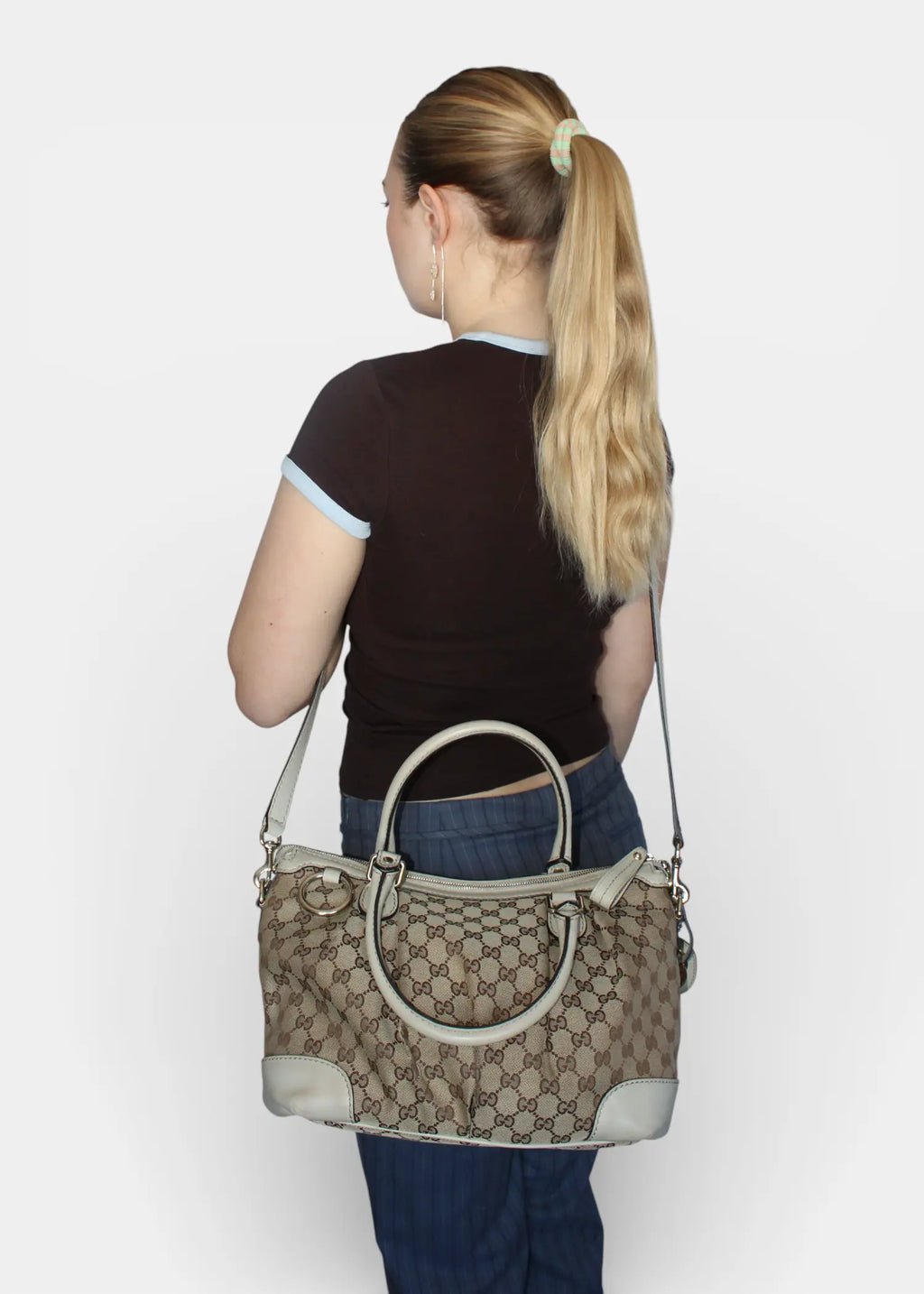 Preloved | Gucci GG Monogram Håndtaske & Crossbody med Hvid Læder