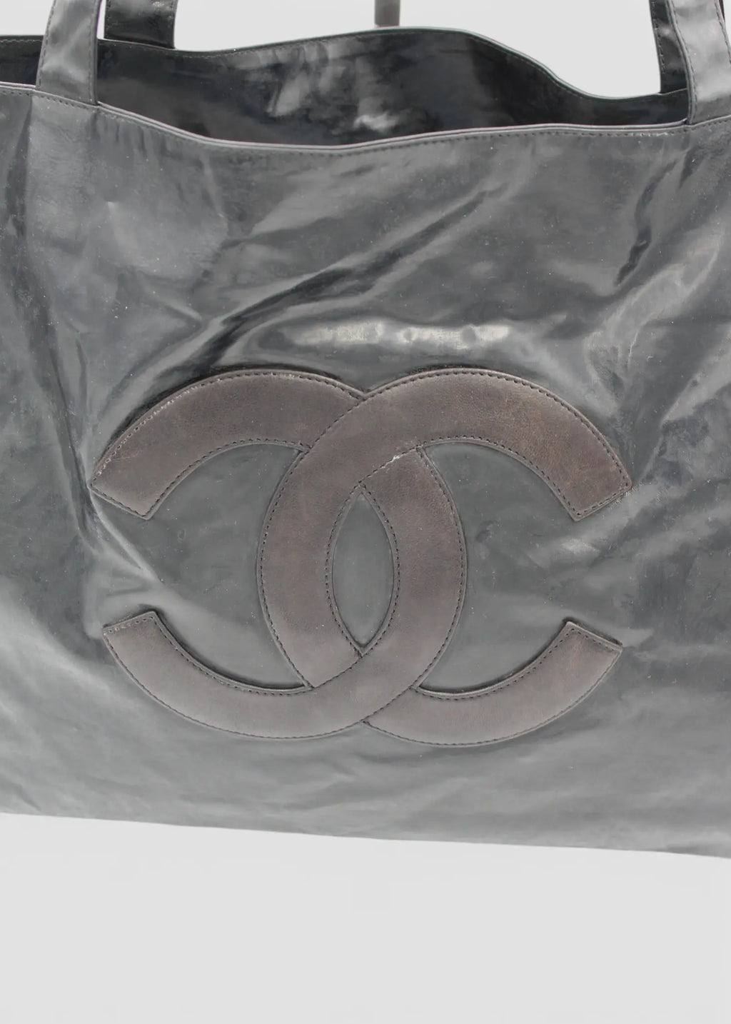 Chanel CC Totebag Sort i PVC med Læder Logo