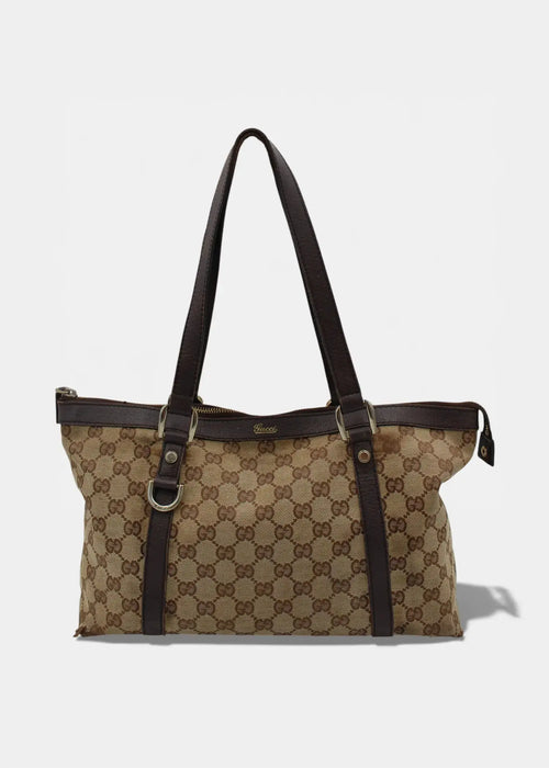 Preloved | Gucci GG Monogram Skuldertaske Abbey med Brun Læder Gucci