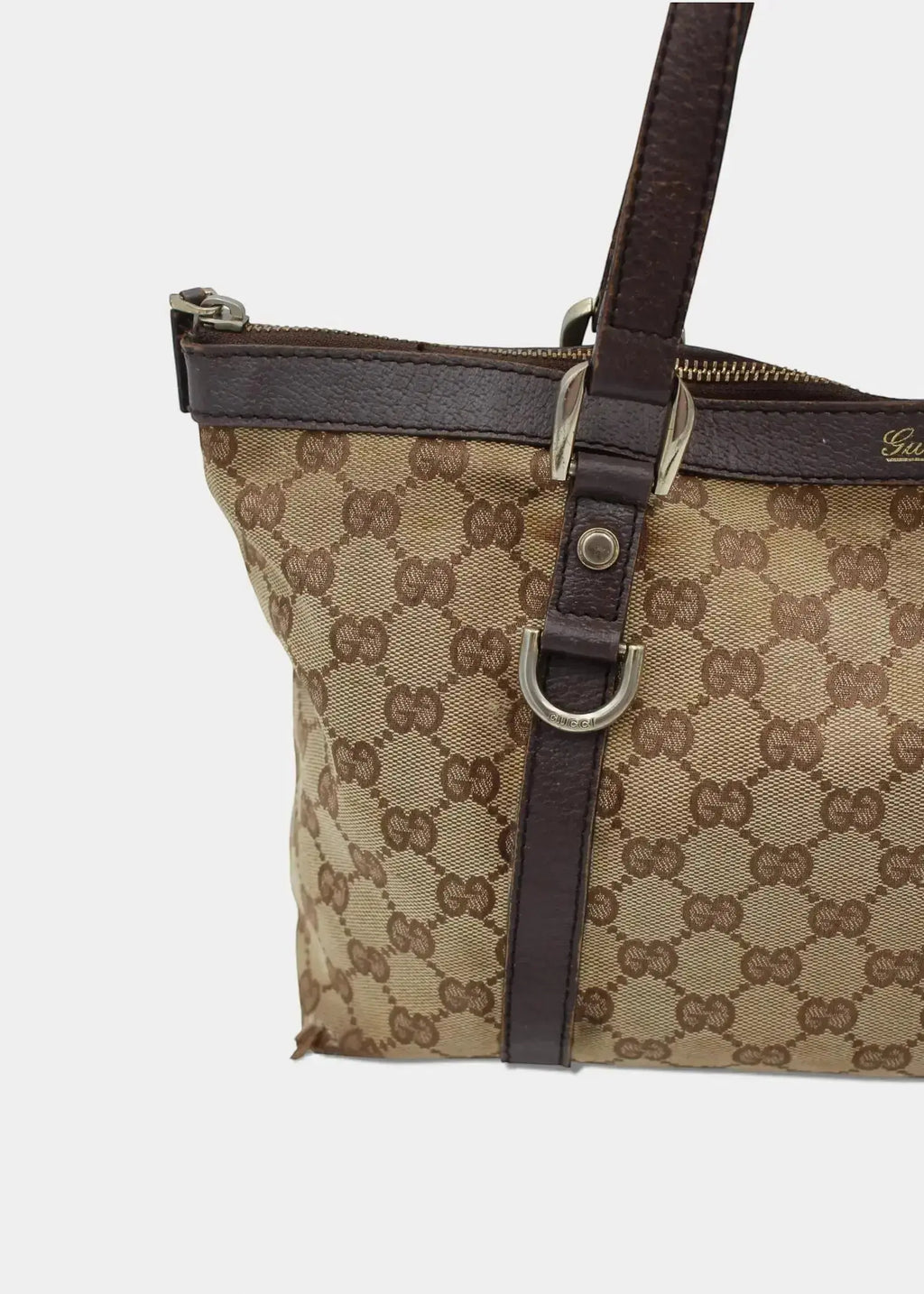 Preloved | Gucci GG Monogram Skuldertaske Abbey med Brun Læder Gucci