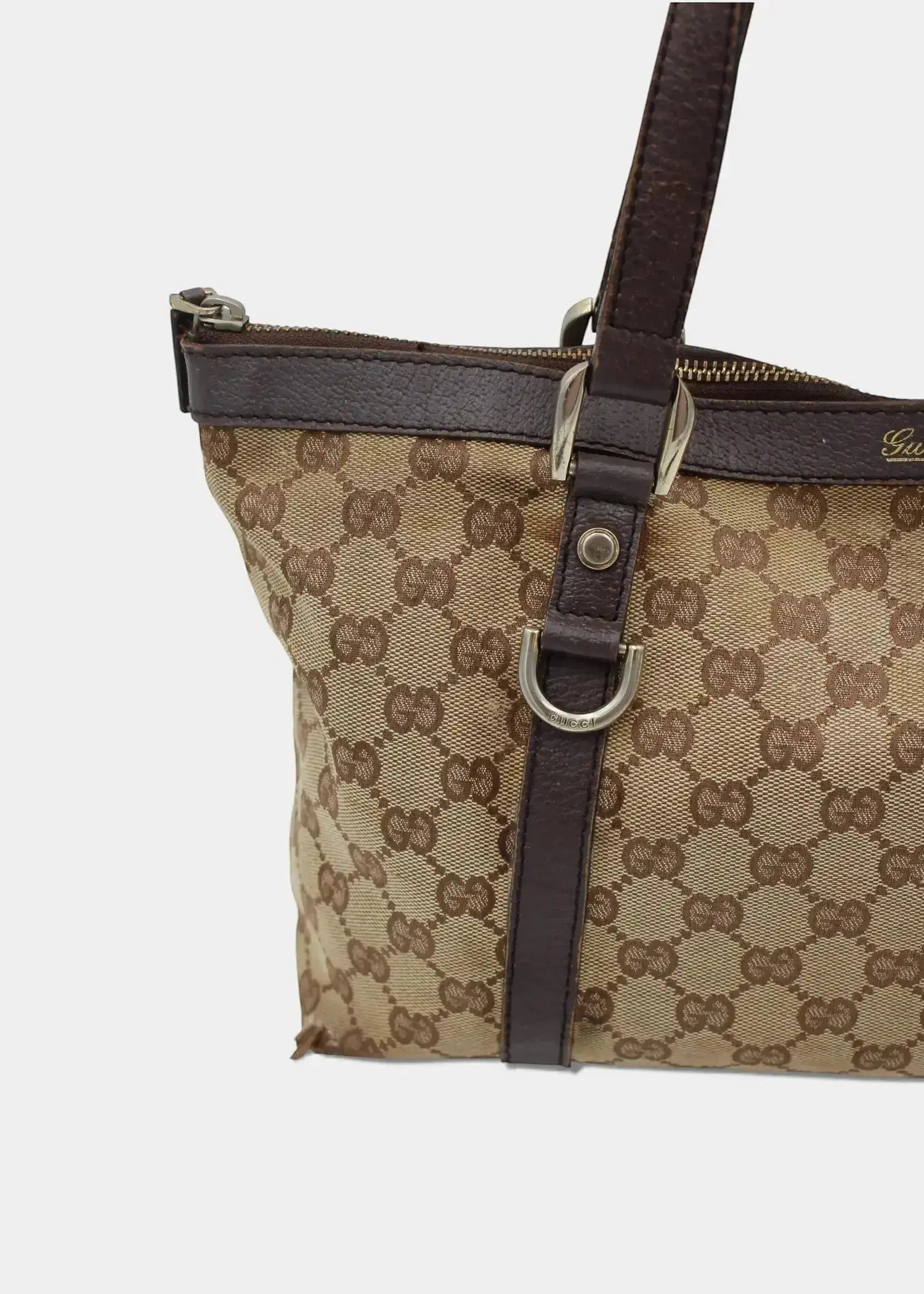 Preloved | Gucci GG Monogram Skuldertaske Abbey med Brun Læder Gucci