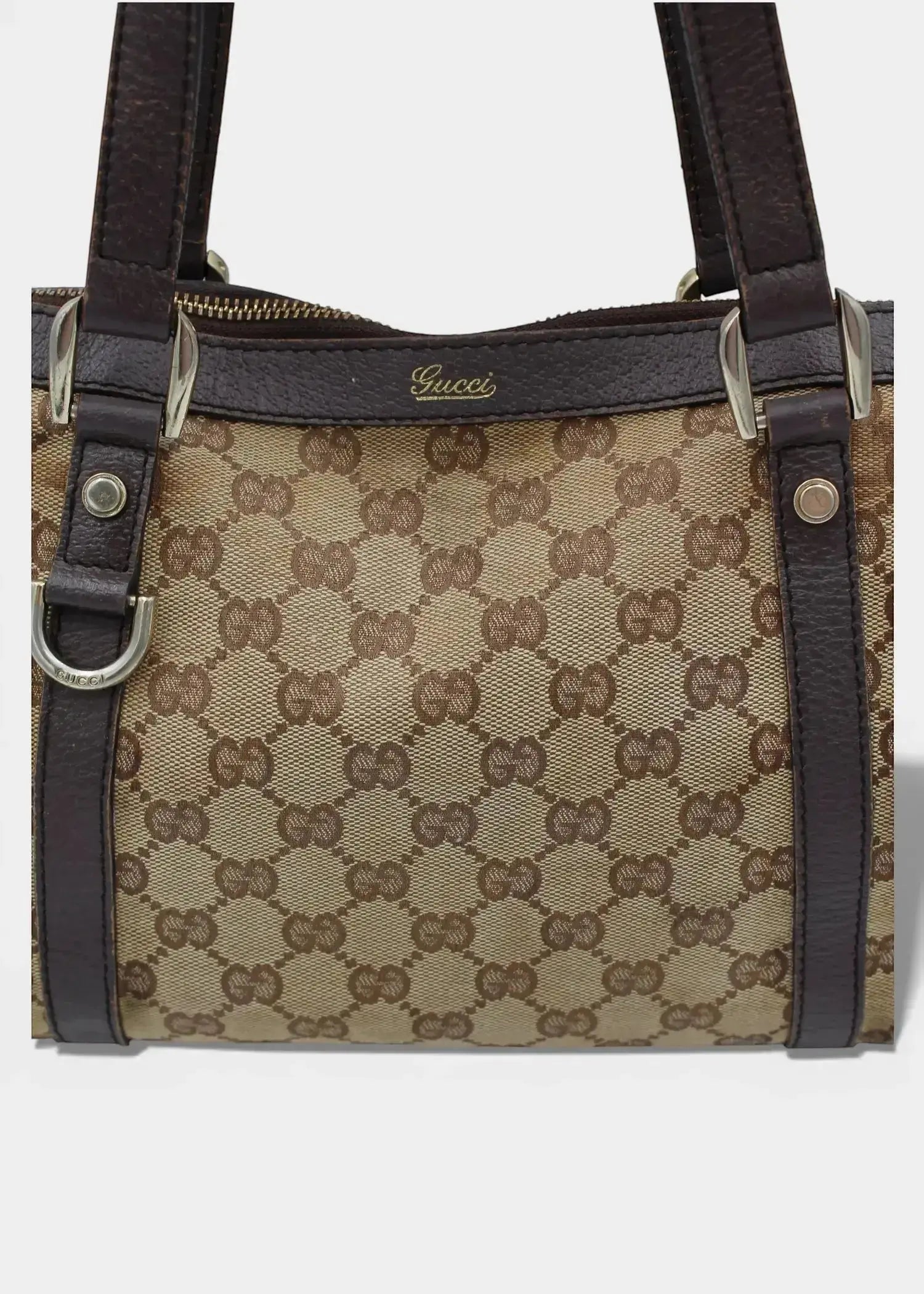 Preloved | Gucci GG Monogram Skuldertaske Abbey med Brun Læder Gucci