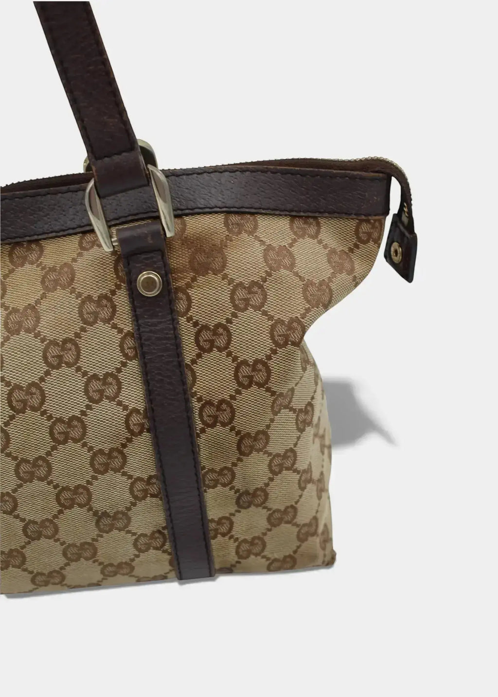 Preloved | Gucci GG Monogram Skuldertaske Abbey med Brun Læder Gucci
