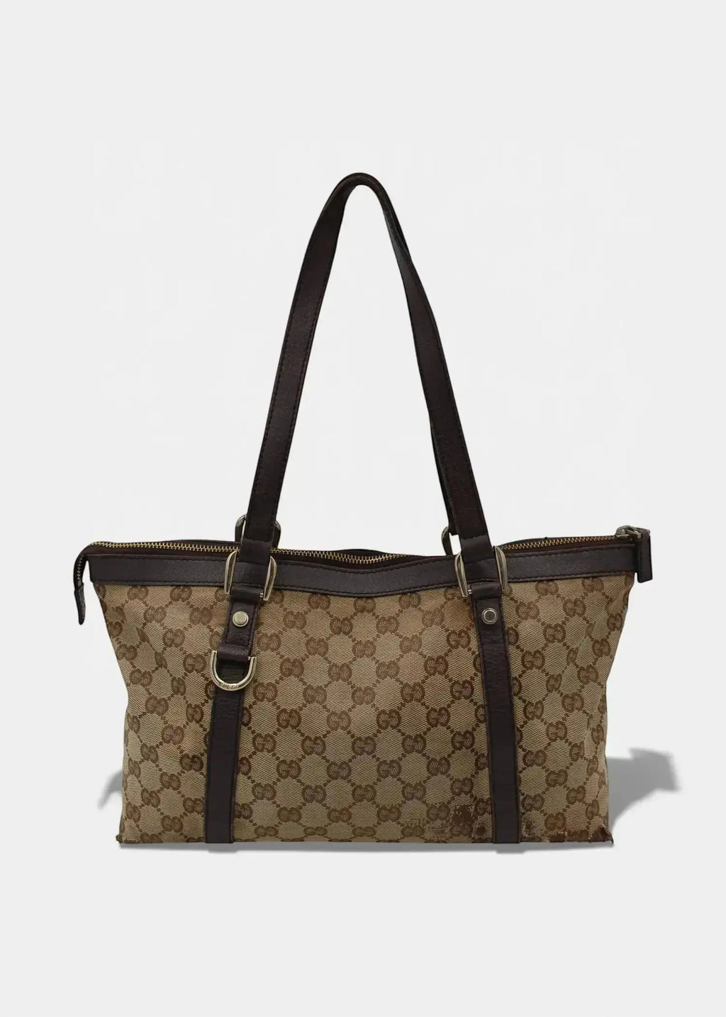 Preloved | Gucci GG Monogram Skuldertaske Abbey med Brun Læder Gucci