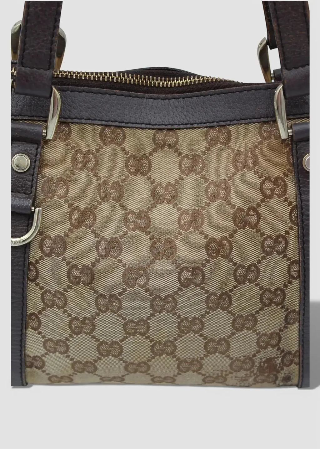 Preloved | Gucci GG Monogram Skuldertaske Abbey med Brun Læder Gucci