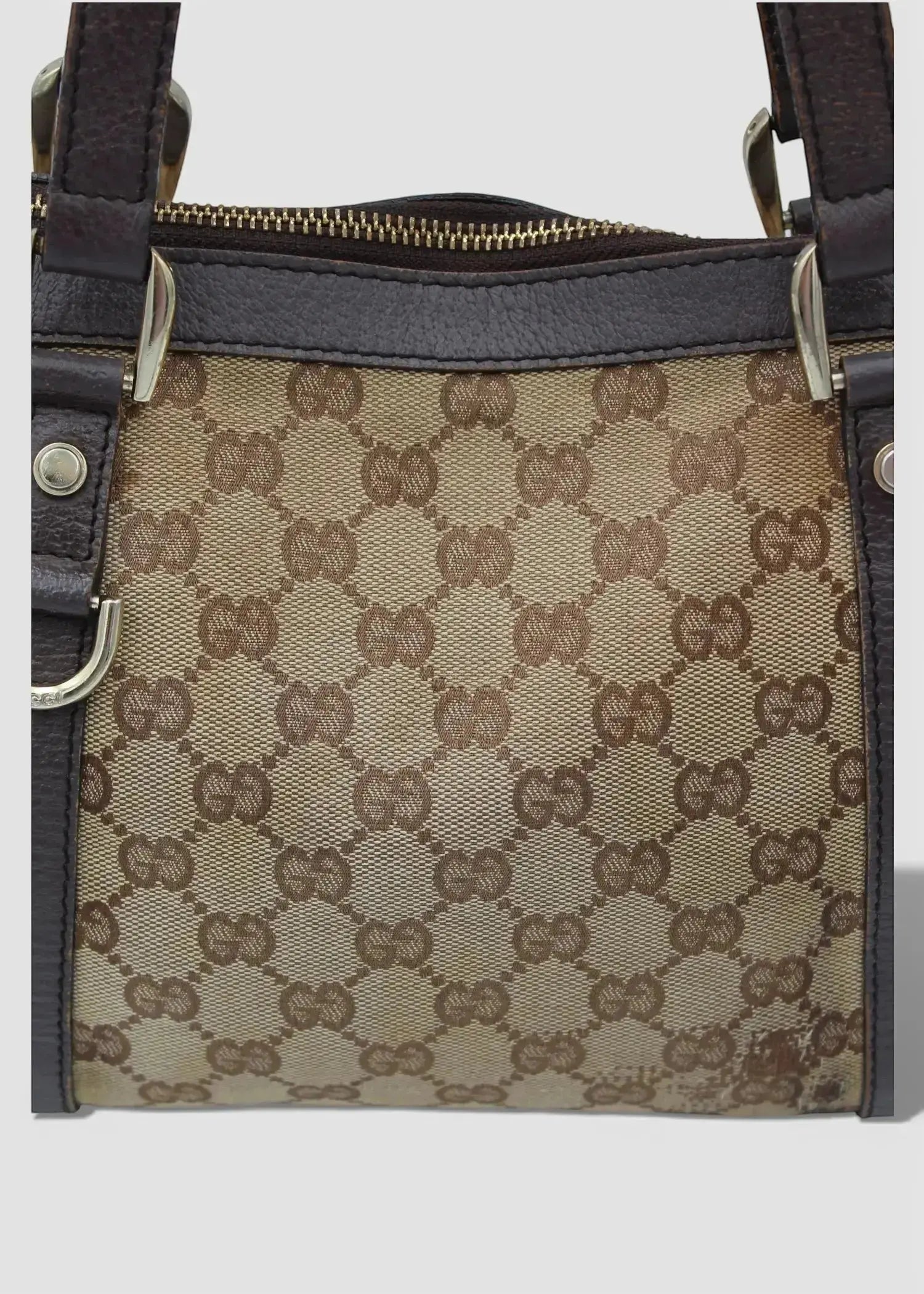 Preloved | Gucci GG Monogram Skuldertaske Abbey med Brun Læder Gucci