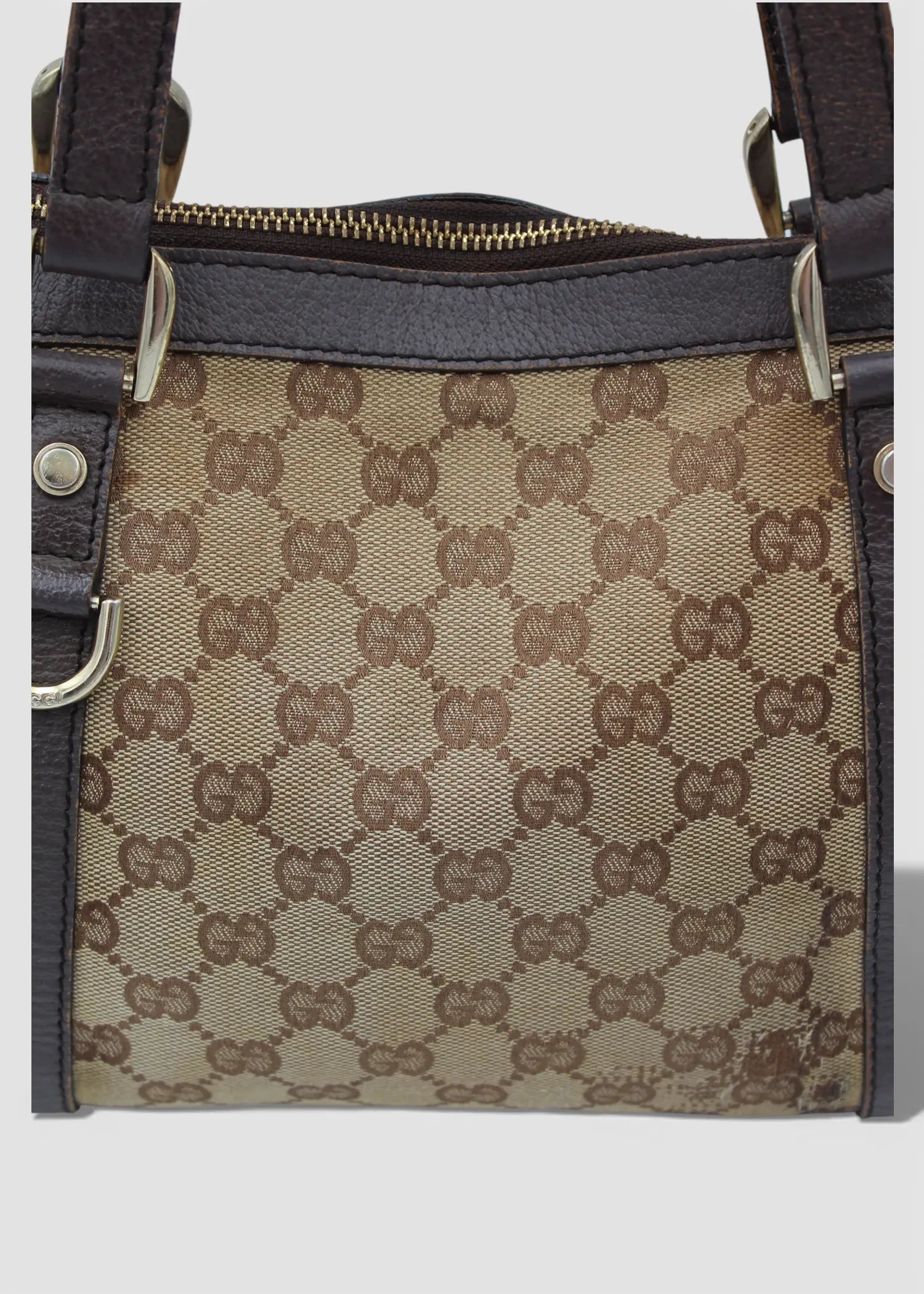 Preloved | Gucci GG Monogram Skuldertaske Abbey med Brun Læder