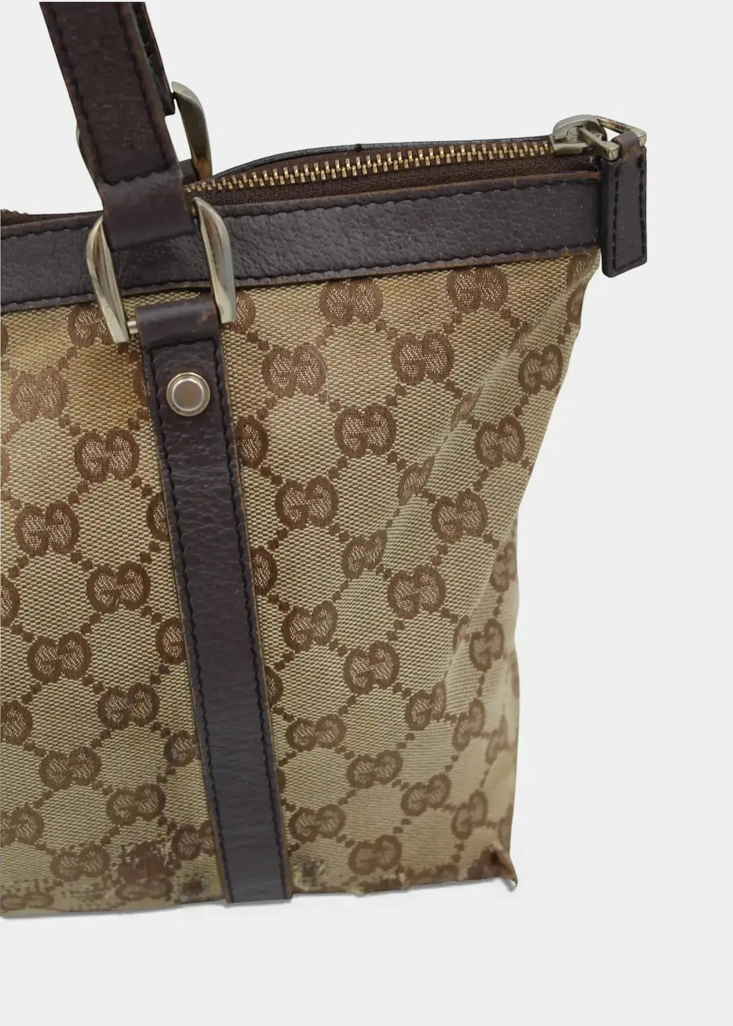Preloved | Gucci GG Monogram Skuldertaske Abbey med Brun Læder Gucci