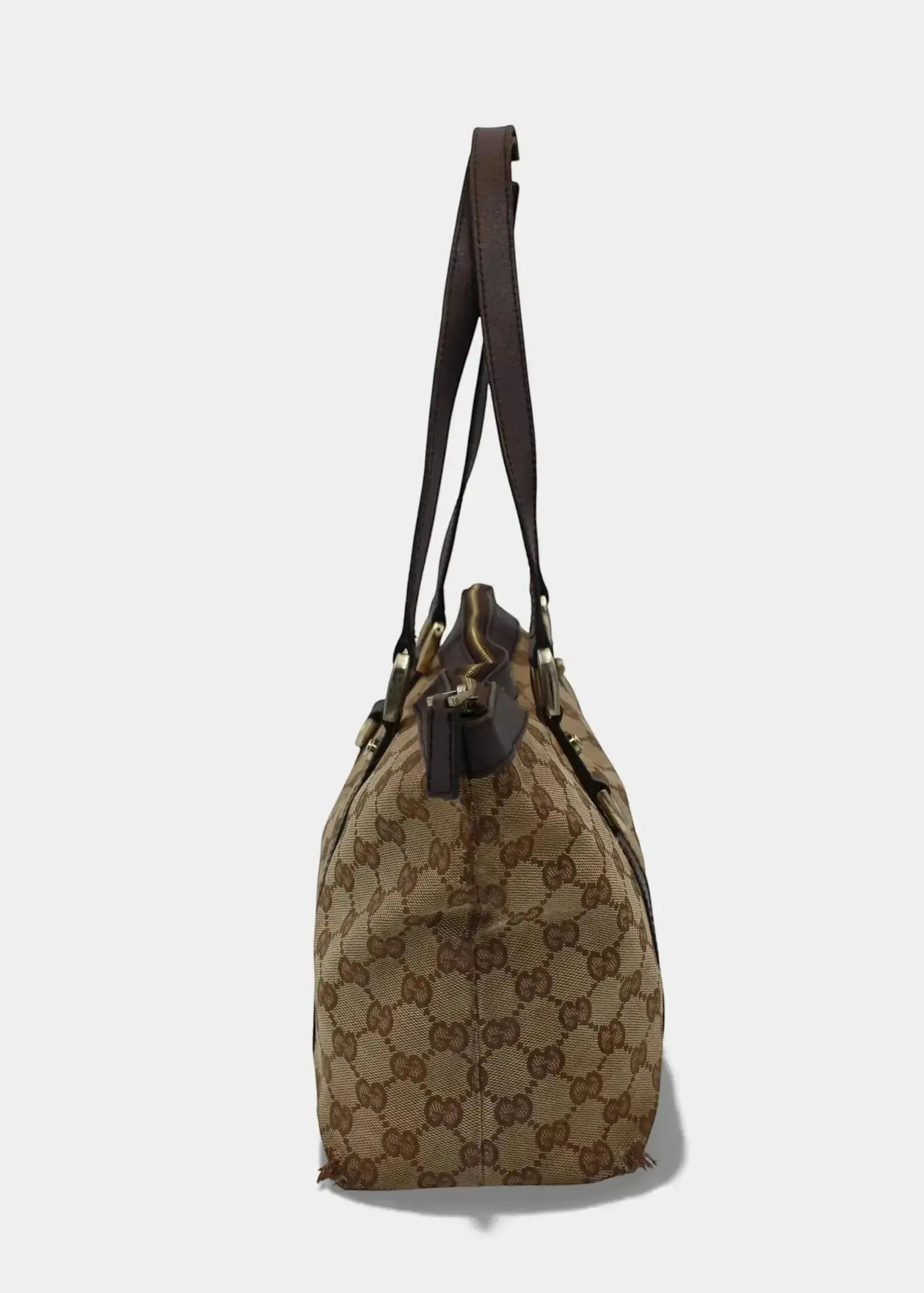 Preloved | Gucci GG Monogram Skuldertaske Abbey med Brun Læder Gucci