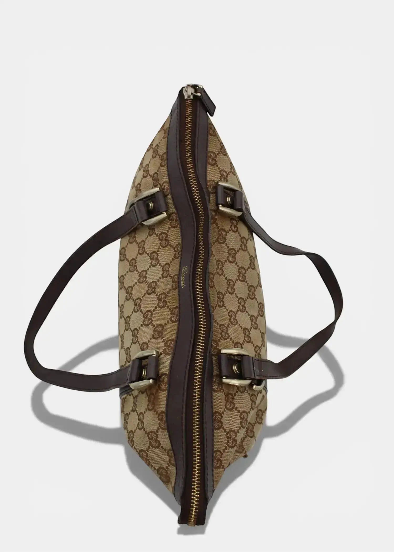 Preloved | Gucci GG Monogram Skuldertaske Abbey med Brun Læder Gucci