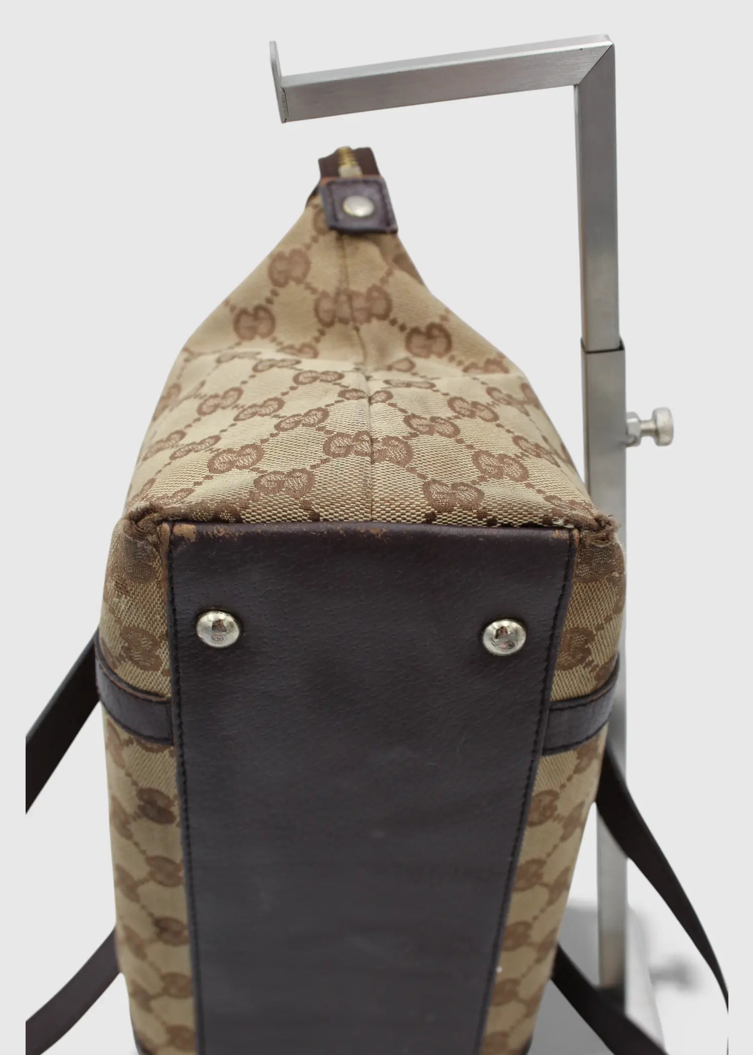 Preloved | Gucci GG Monogram Skuldertaske Abbey med Brun Læder