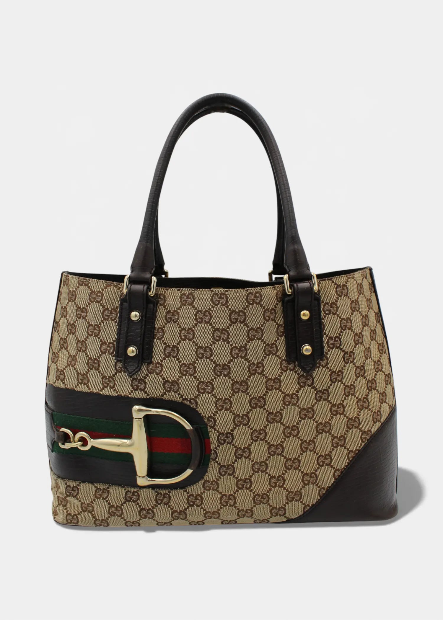 Preloved | Gucci GG Monogram Totebag D-Ring med Brun Læder