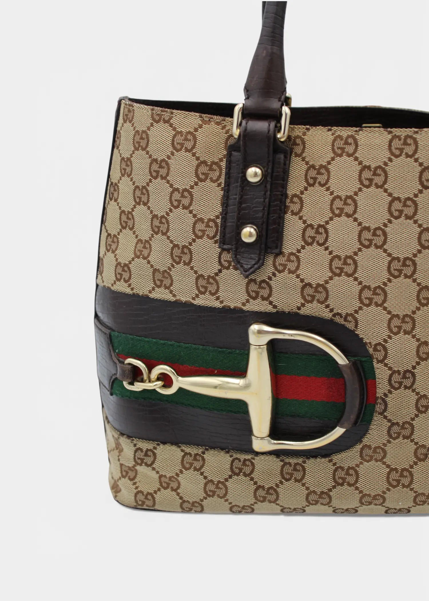 Preloved | Gucci GG Monogram Totebag D-Ring med Brun Læder