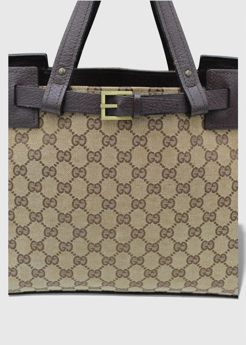 Preloved | Gucci GG Monogram Håndtaske med Brun Læder Gucci