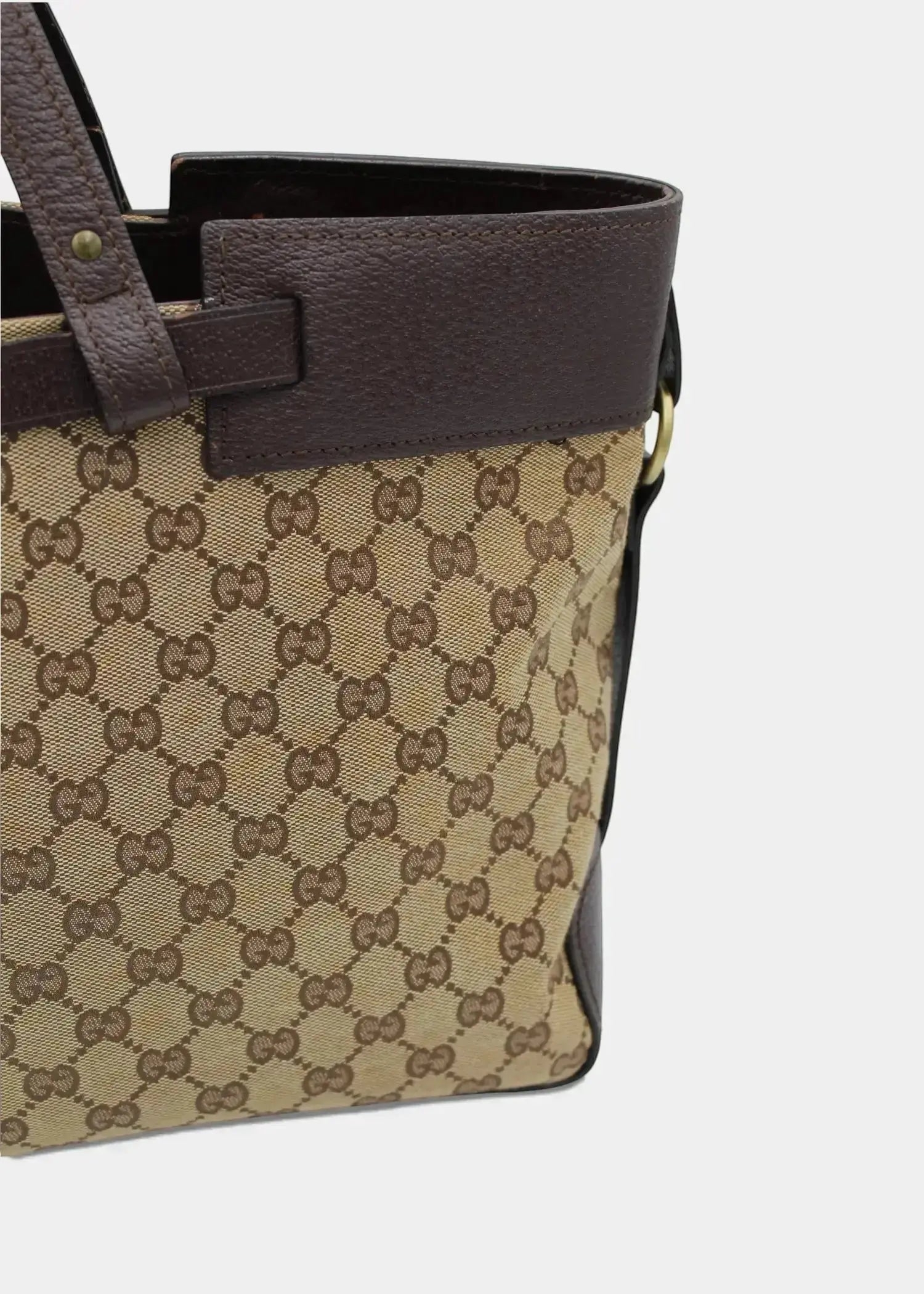 Preloved | Gucci GG Monogram Håndtaske med Brun Læder Gucci