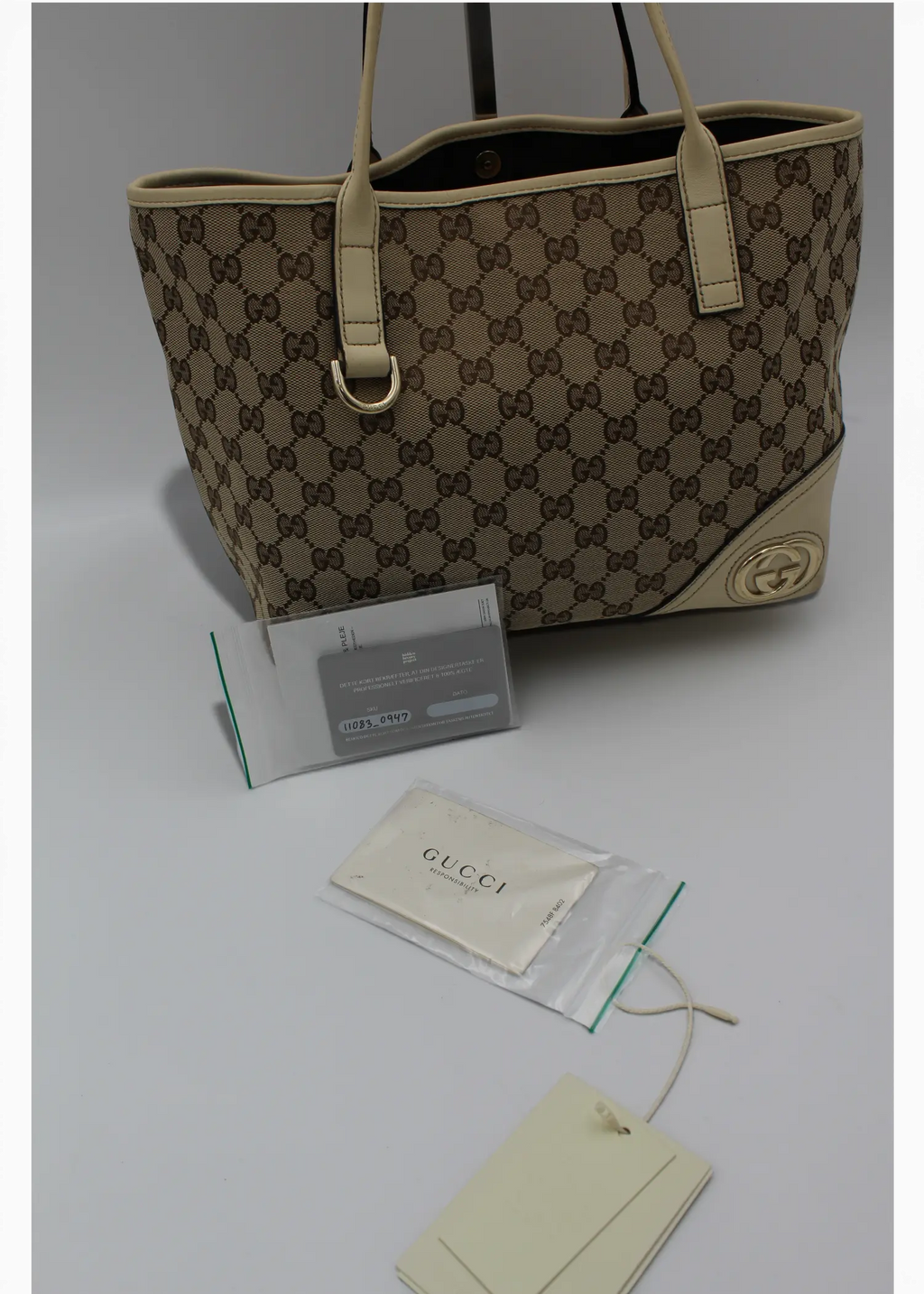 Preloved | Gucci GG Monogram Totebag med Hvid Læder & Guld Hardware