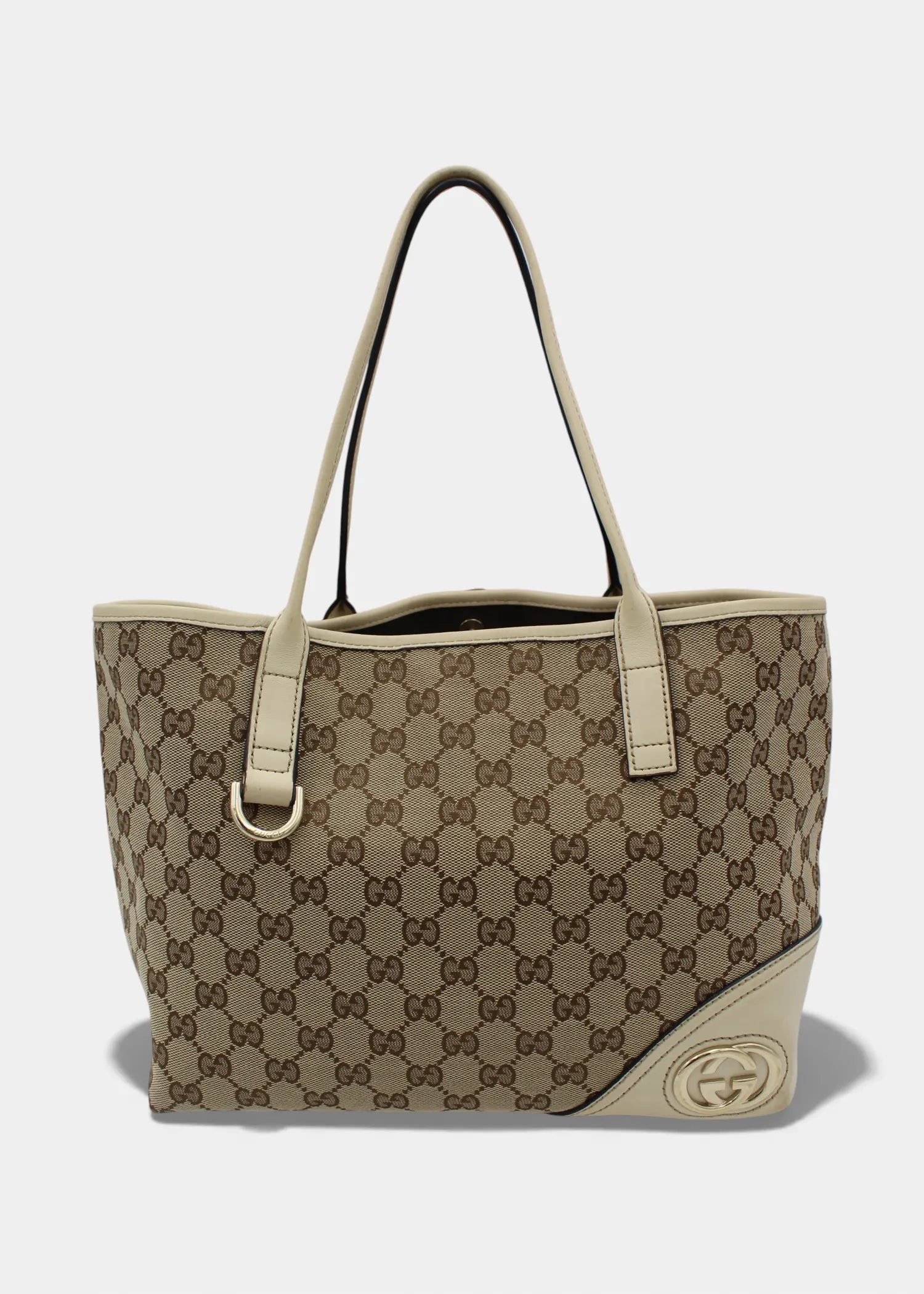 Preloved | Gucci GG Monogram Totebag med Hvid Læder & Guld Hardware