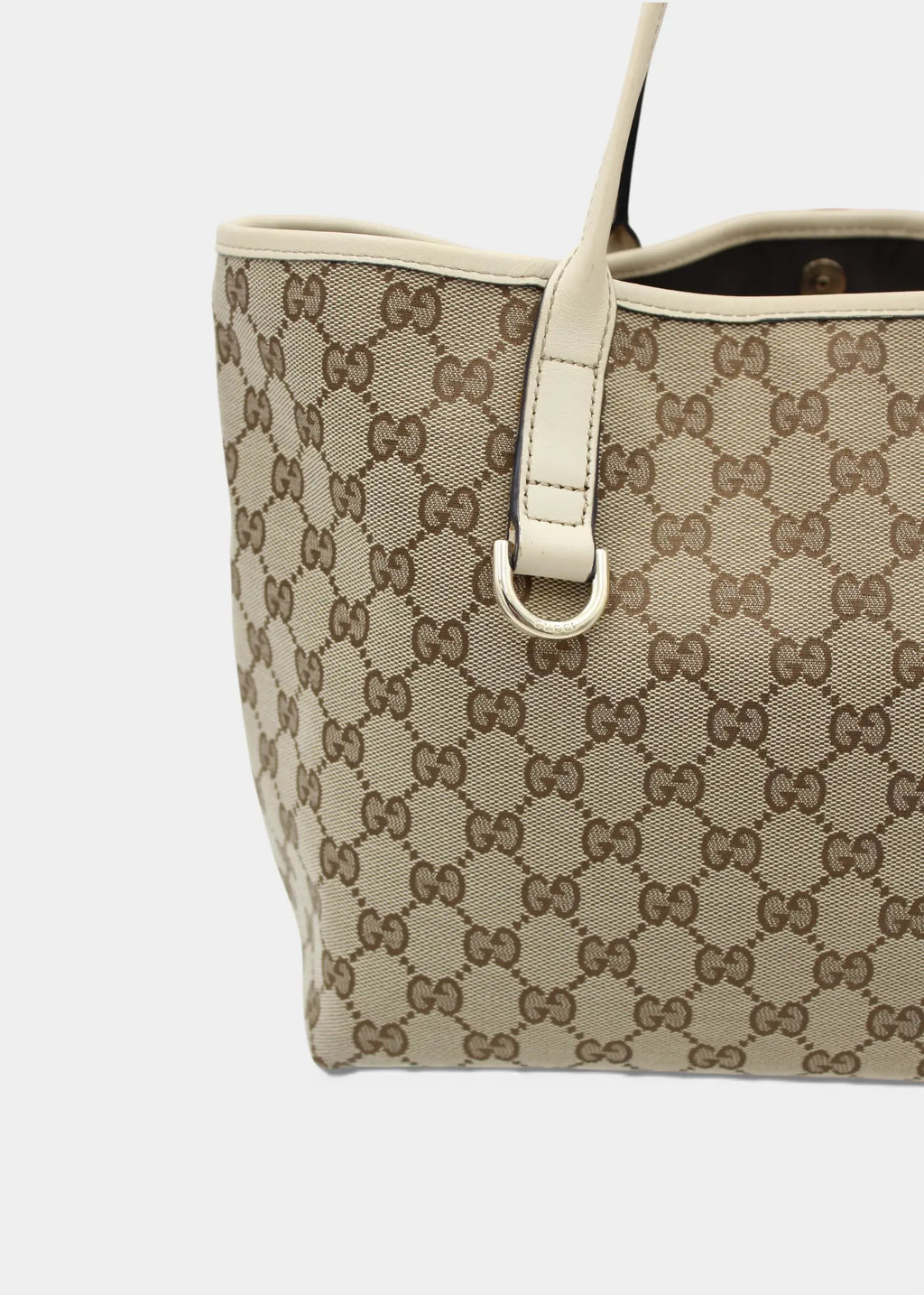 Preloved | Gucci GG Monogram Totebag med Hvid Læder & Guld Hardware