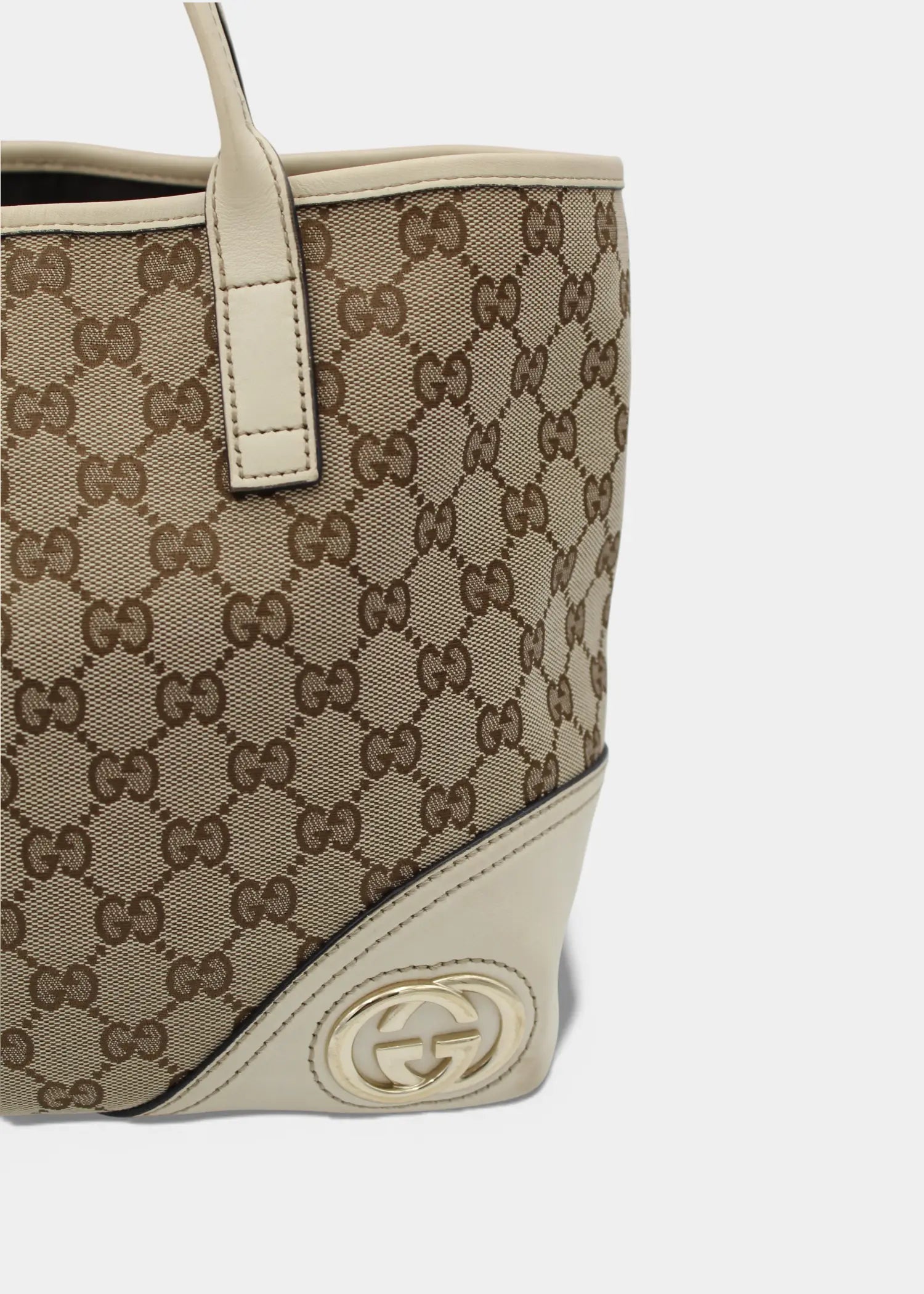 Preloved | Gucci GG Monogram Totebag med Hvid Læder & Guld Hardware