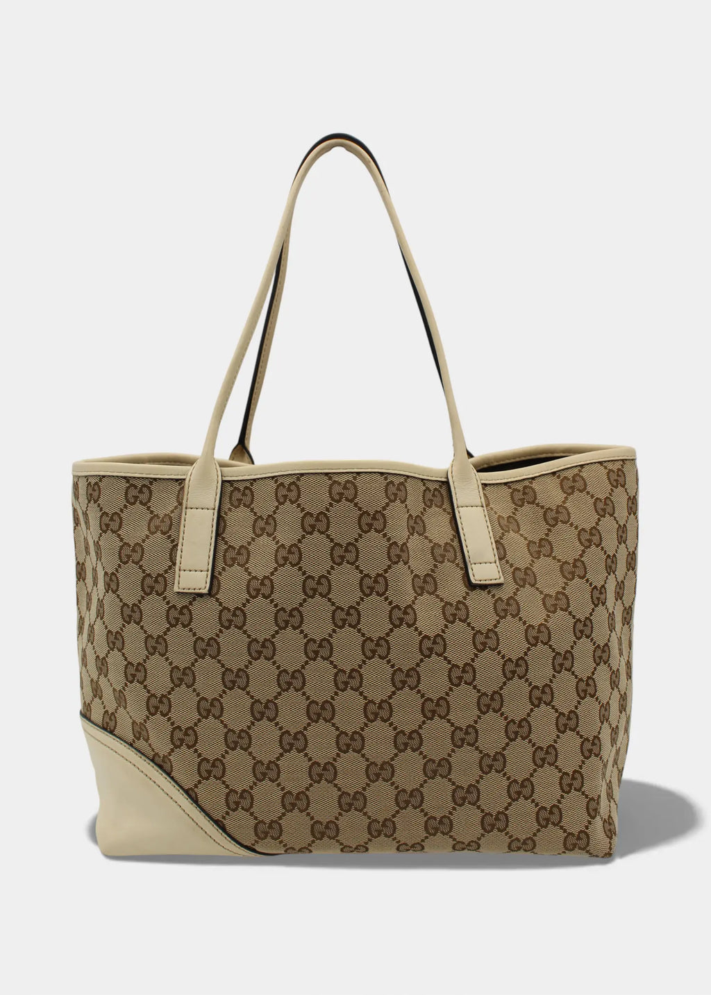 Preloved | Gucci GG Monogram Totebag med Hvid Læder & Guld Hardware