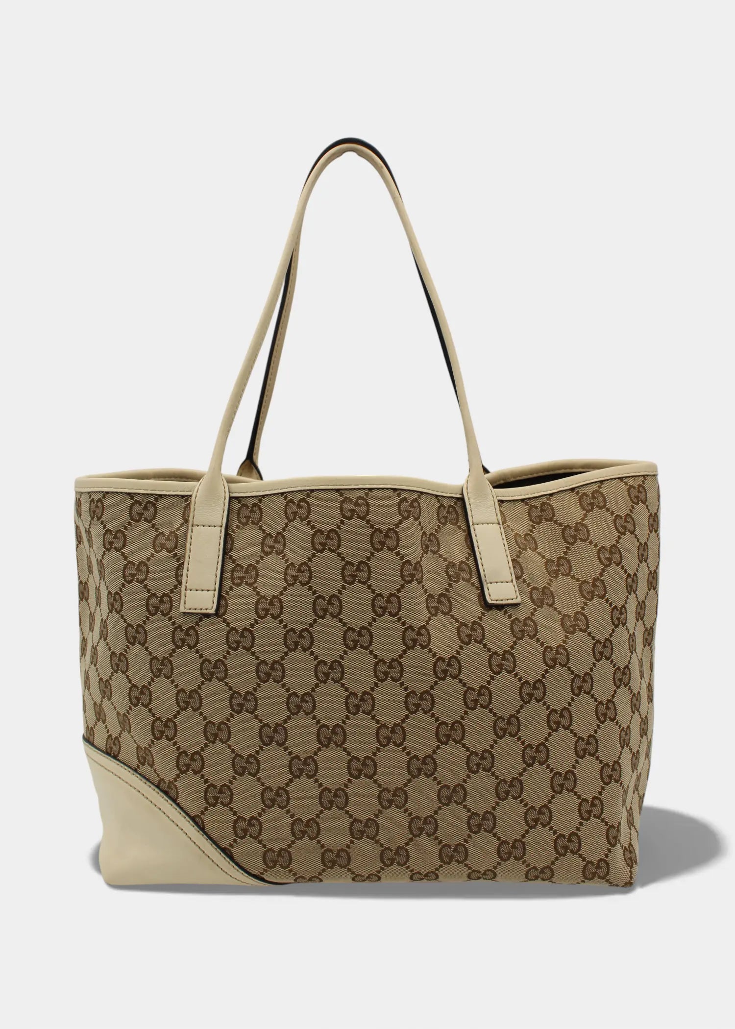 Preloved | Gucci GG Monogram Totebag med Hvid Læder & Guld Hardware