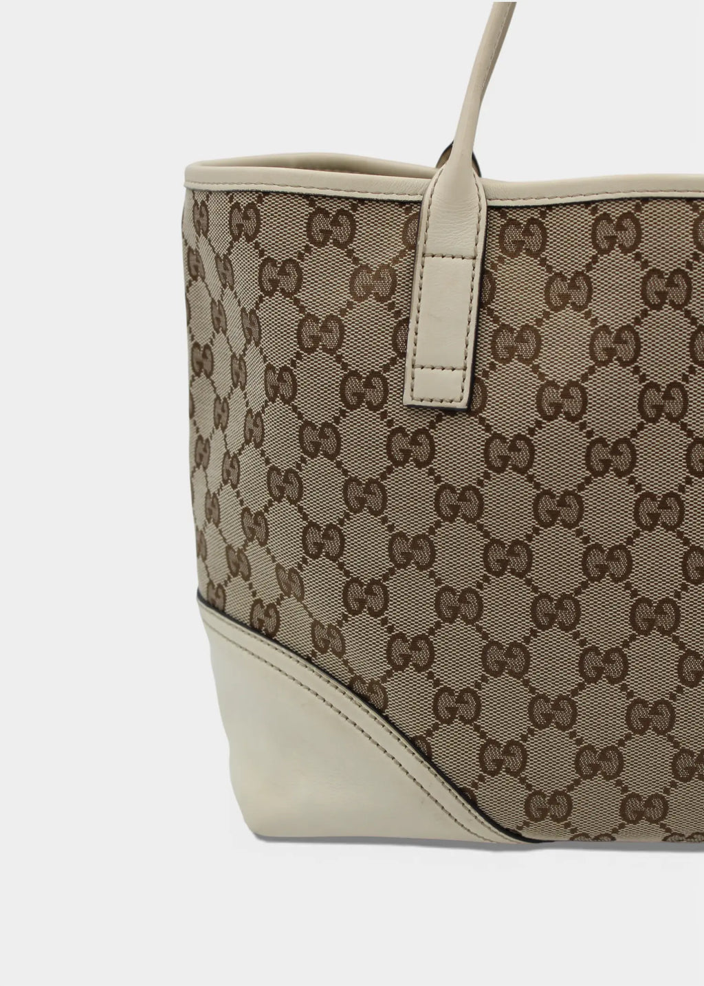 Preloved | Gucci GG Monogram Totebag med Hvid Læder & Guld Hardware