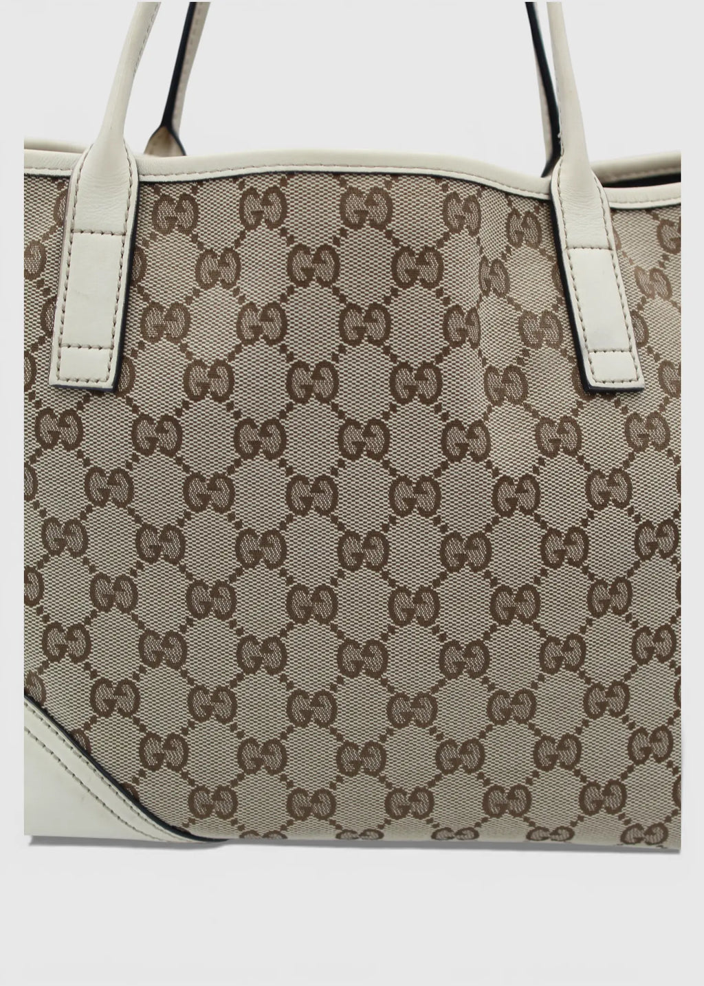 Preloved | Gucci GG Monogram Totebag med Hvid Læder & Guld Hardware