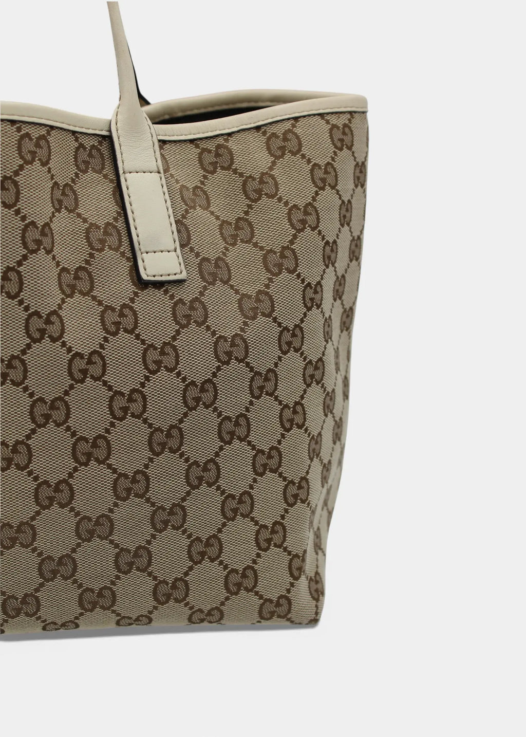 Preloved | Gucci GG Monogram Totebag med Hvid Læder & Guld Hardware