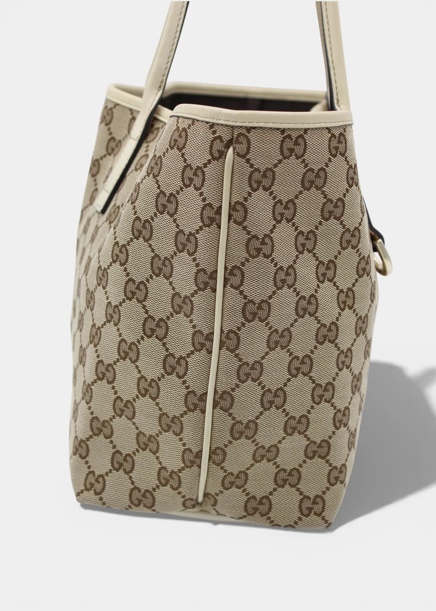 Preloved | Gucci GG Monogram Totebag med Hvid Læder & Guld Hardware