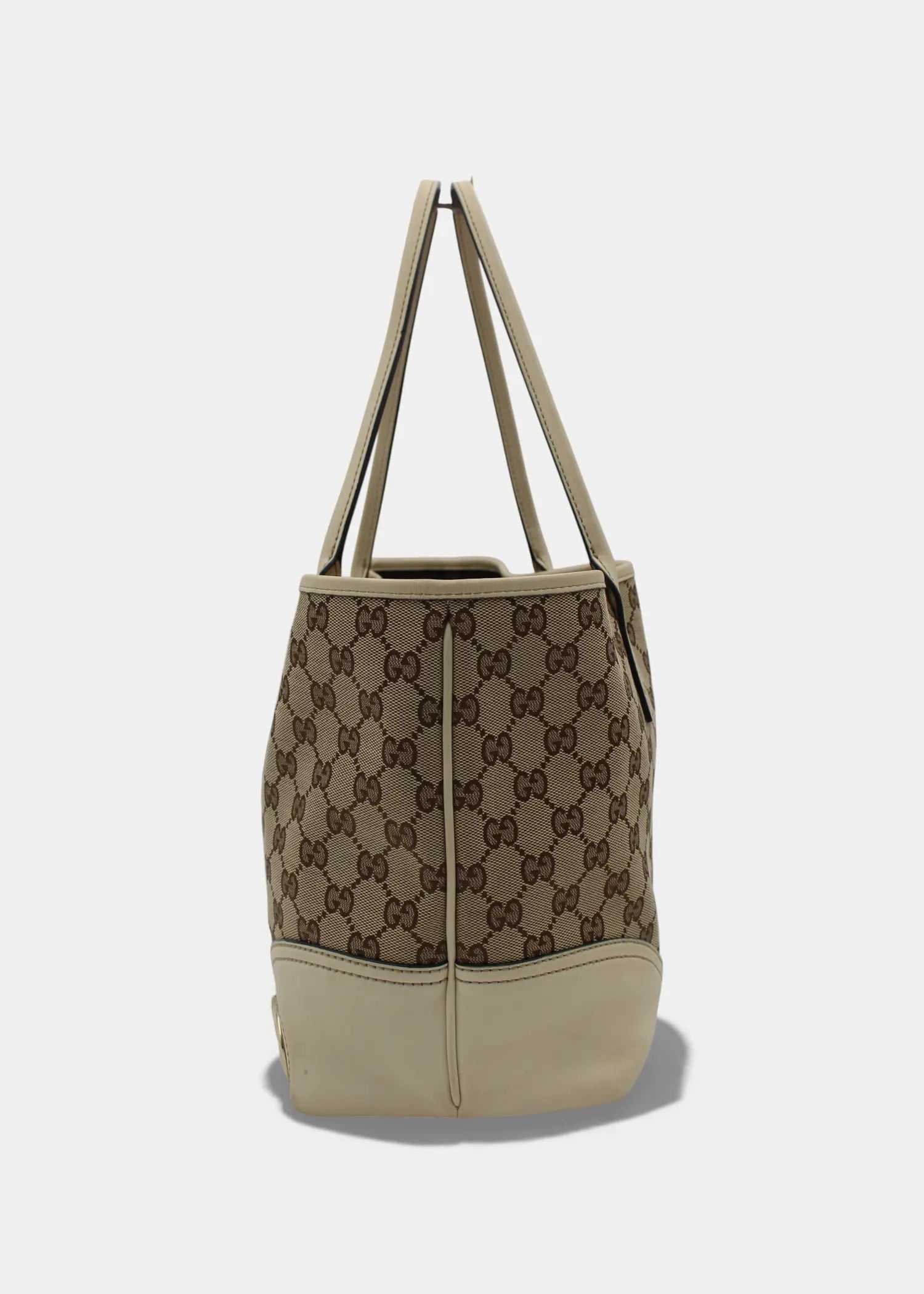 Preloved | Gucci GG Monogram Totebag med Hvid Læder & Guld Hardware