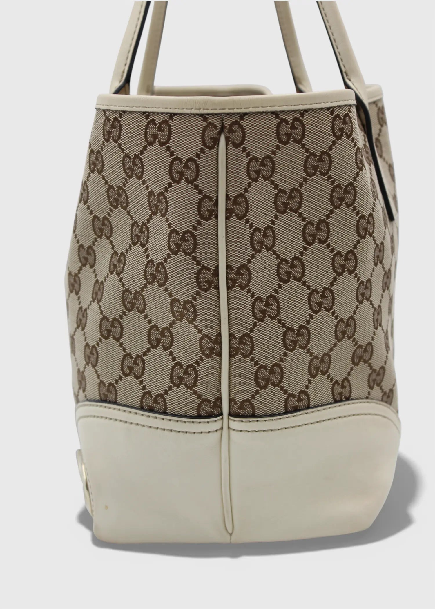 Preloved | Gucci GG Monogram Totebag med Hvid Læder & Guld Hardware