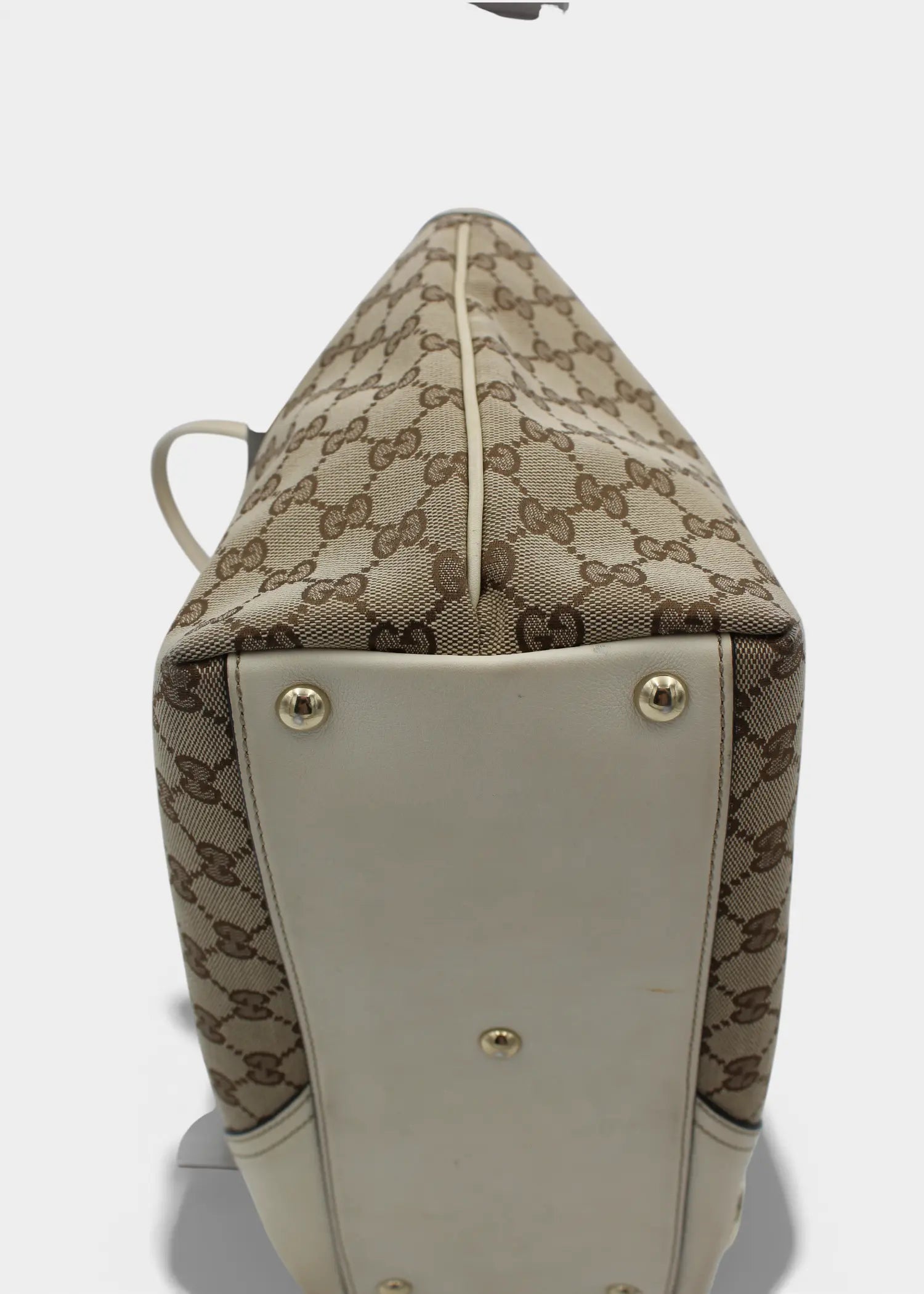 Preloved | Gucci GG Monogram Totebag med Hvid Læder & Guld Hardware