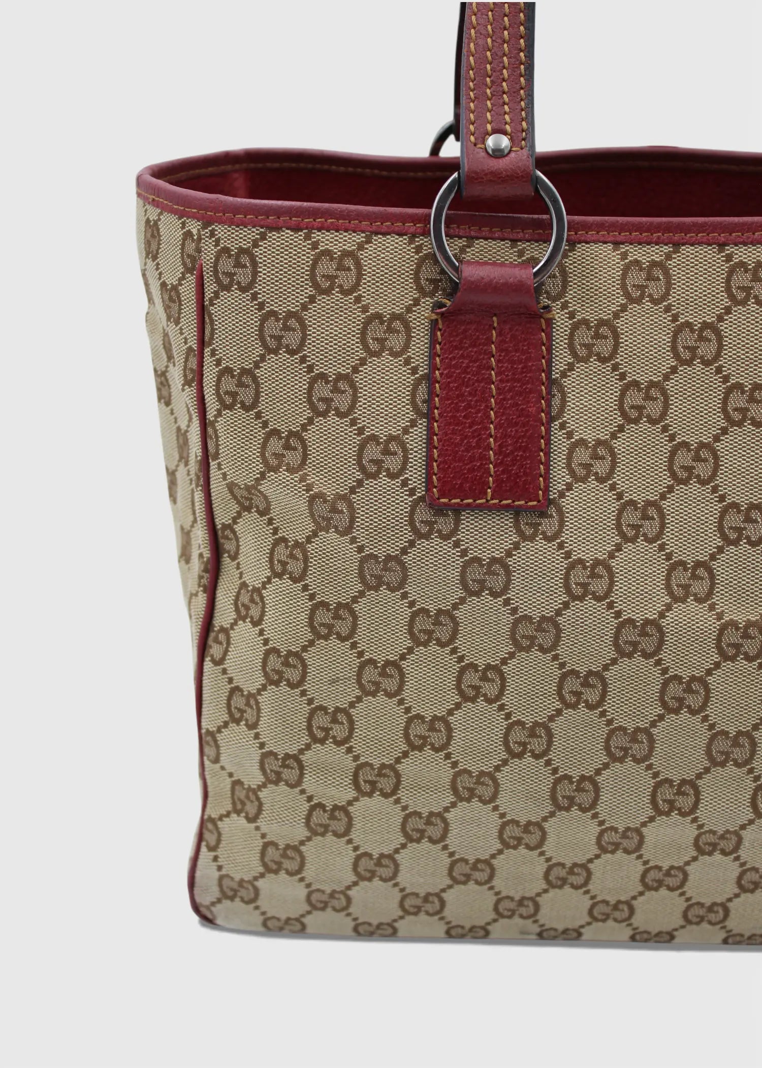 Preloved | Gucci GG Monogram Totebag med Rød Læder