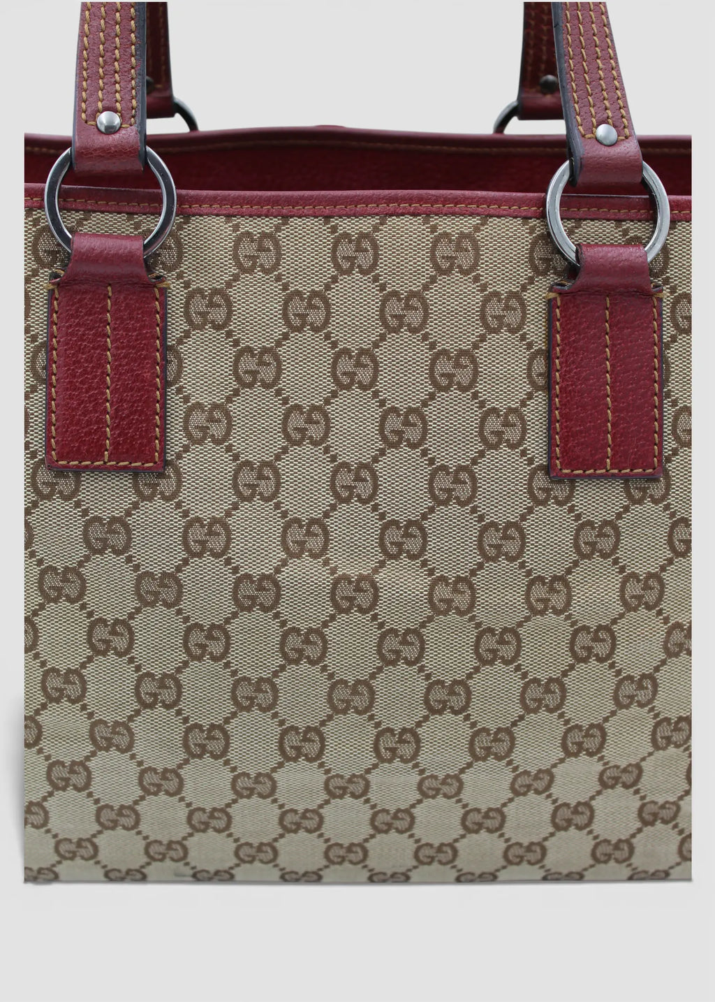 Preloved | Gucci GG Monogram Totebag med Rød Læder