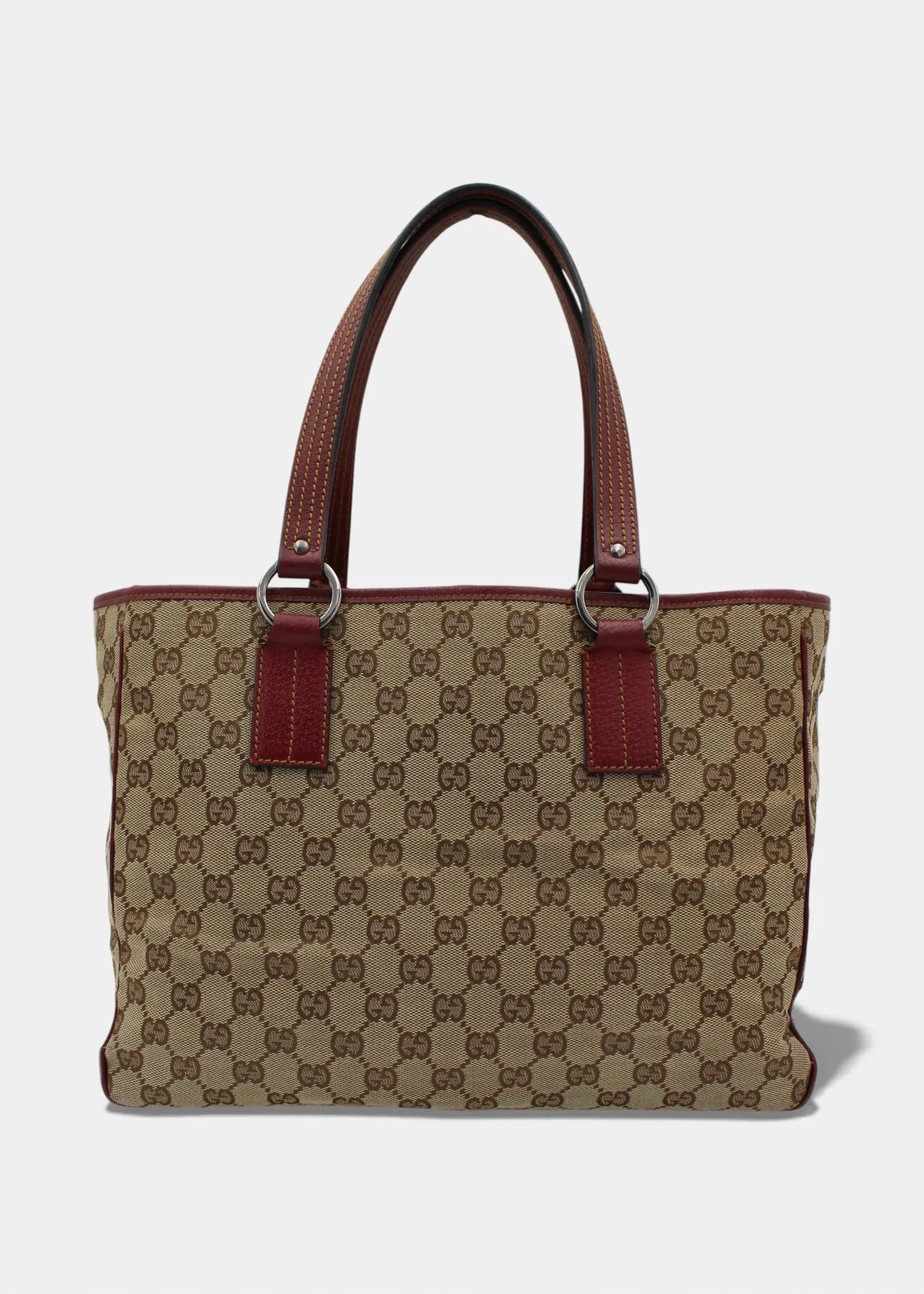 Preloved | Gucci GG Monogram Totebag med Rød Læder