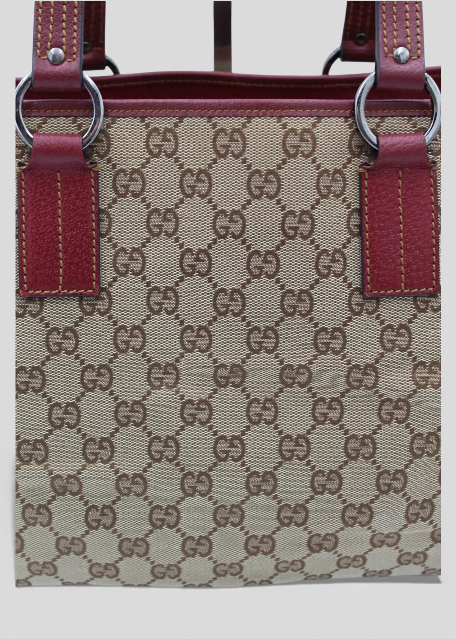 Preloved | Gucci GG Monogram Totebag med Rød Læder