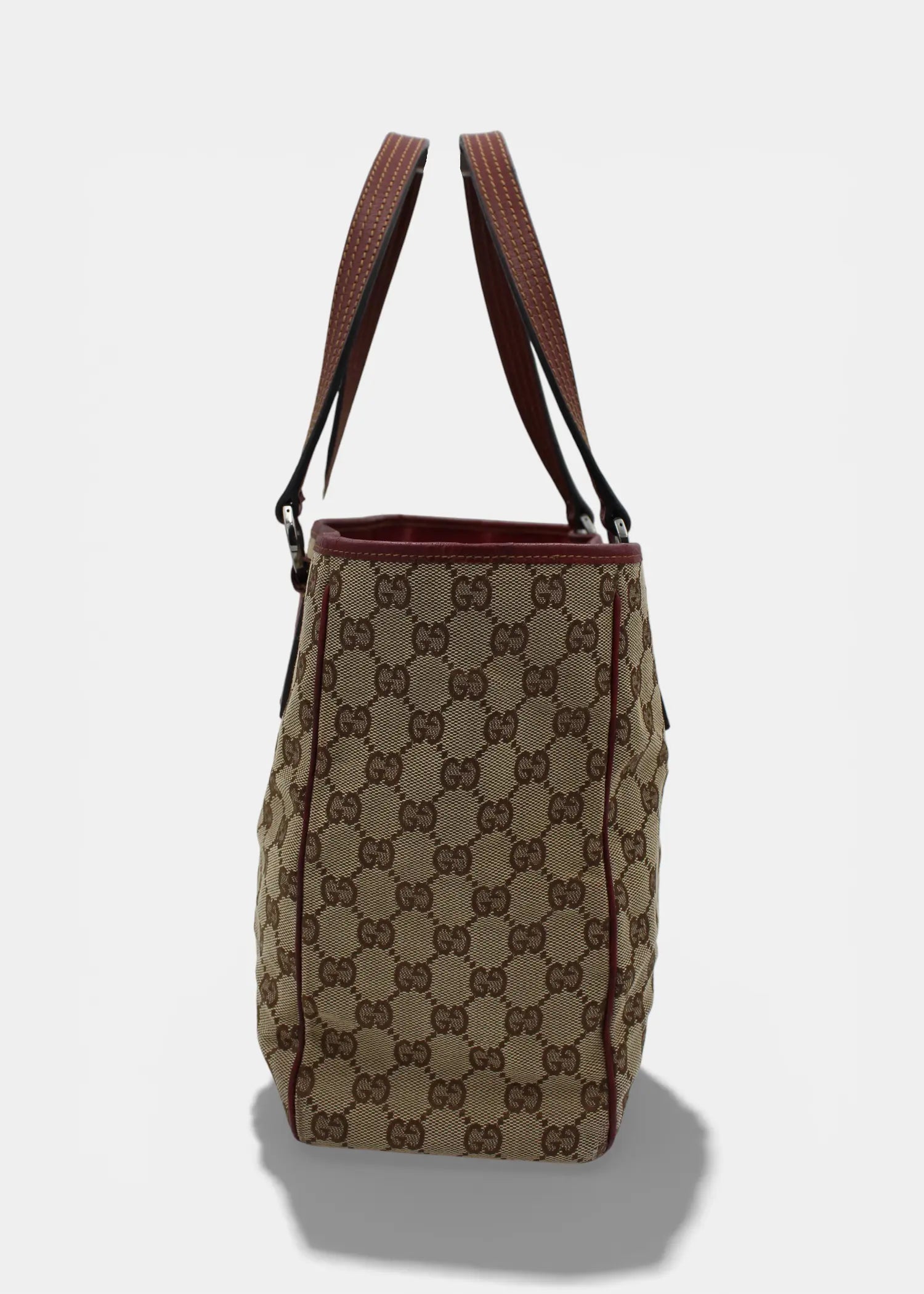 Preloved | Gucci GG Monogram Totebag med Rød Læder