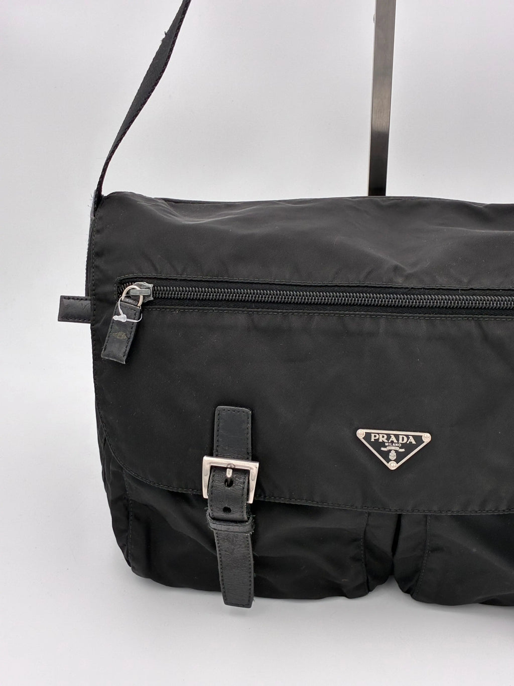 (11174_0418) PRADA Nylon Messenger Crossbody Sort (PERSONLIG TASKE) Prada