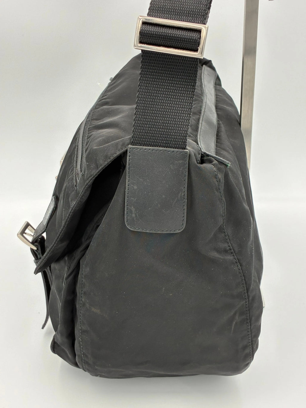 (11174_0418) PRADA Nylon Messenger Crossbody Sort (PERSONLIG TASKE) Prada