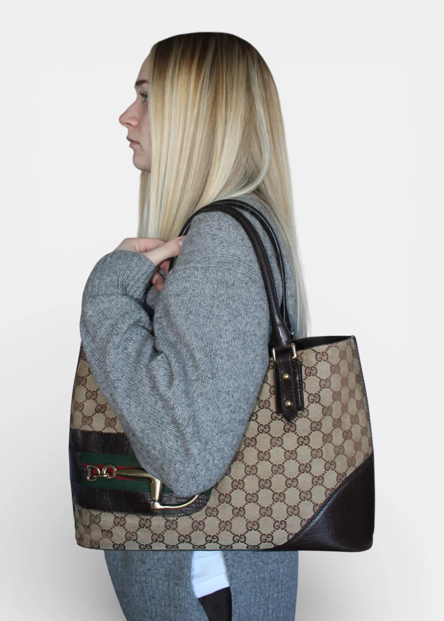 Preloved | Gucci GG Monogram Totebag D-Ring med Brun Læder
